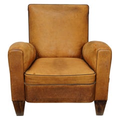 Vintage French Cognac-Colored Leather Club Chair, 1940s