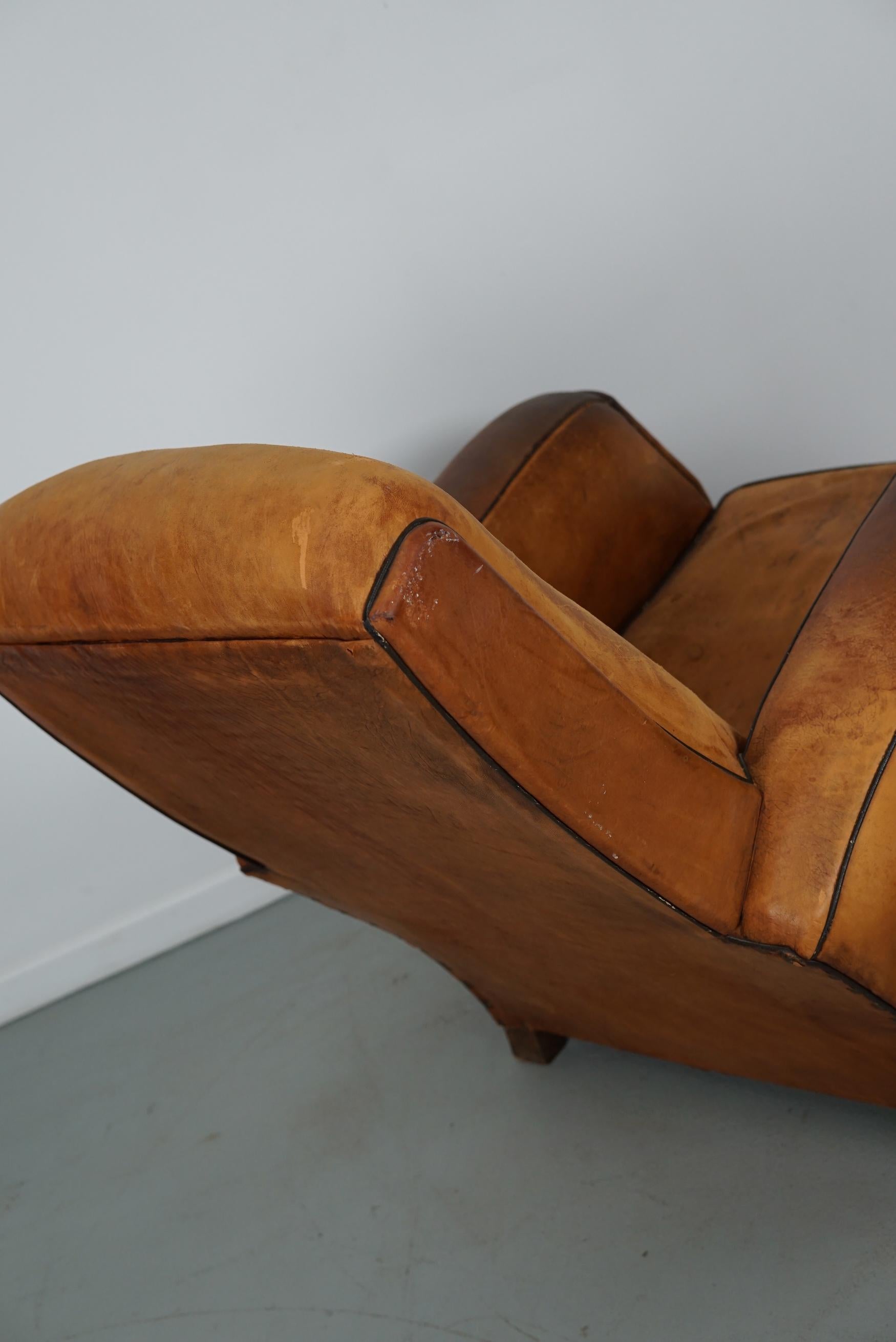 Vintage French Cognac-Colored Leather Club Chair, 1950s For Sale 6