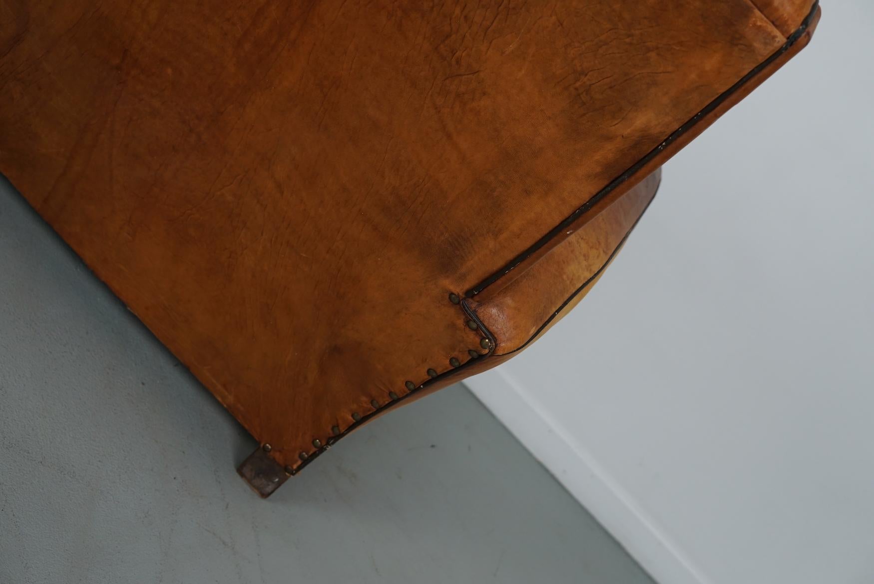 Vintage French Cognac-Colored Leather Club Chair, 1950s For Sale 8
