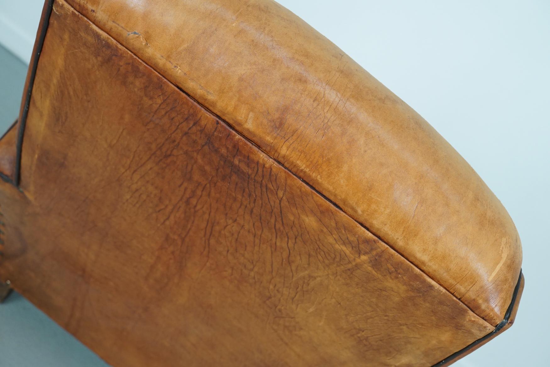 Vintage French Cognac-Colored Leather Club Chair, 1950s For Sale 10