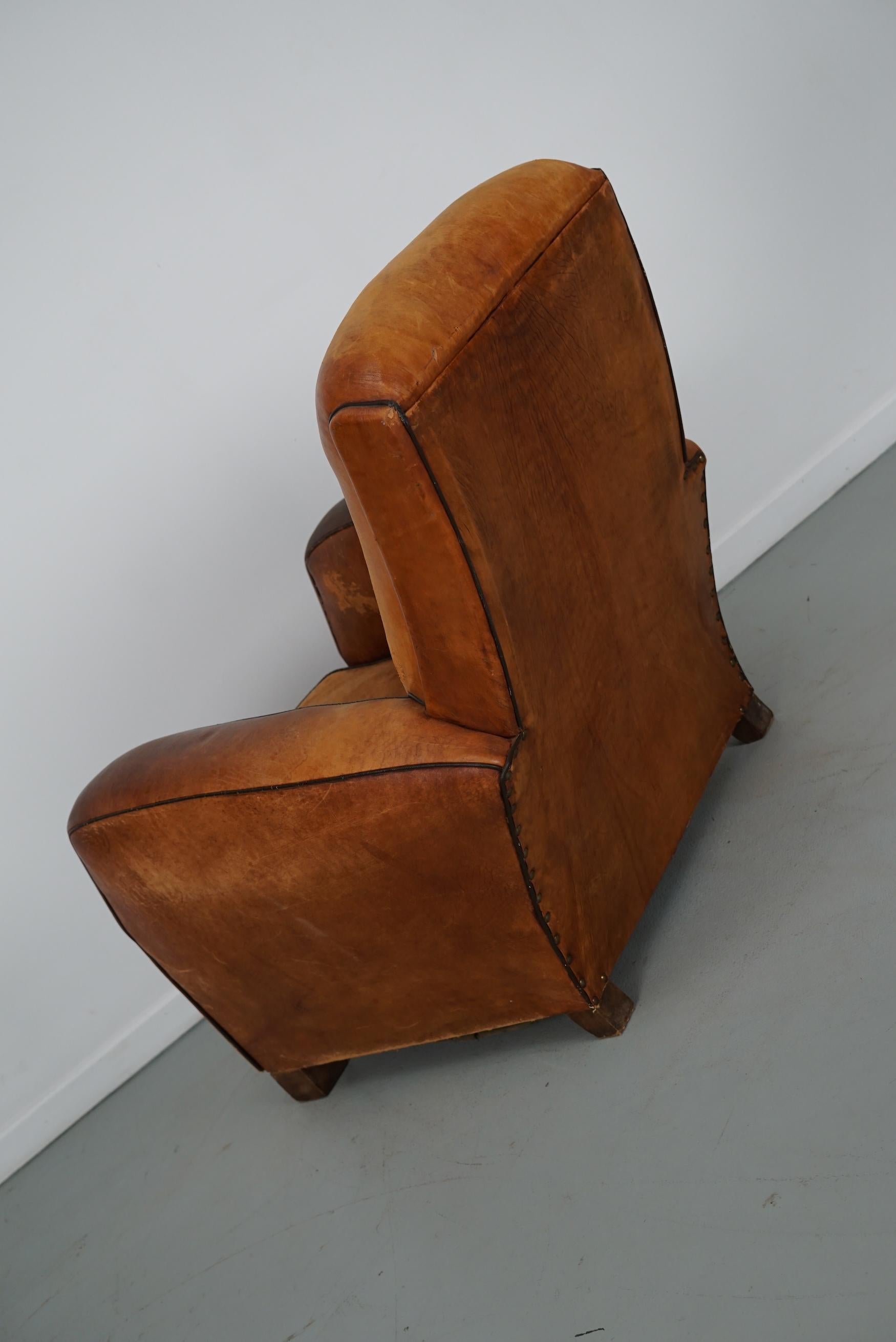 Vintage French Cognac-Colored Leather Club Chair, 1950s For Sale 12