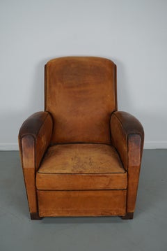 Vintage French Cognac-Colored Leather Club Chair, 1950s