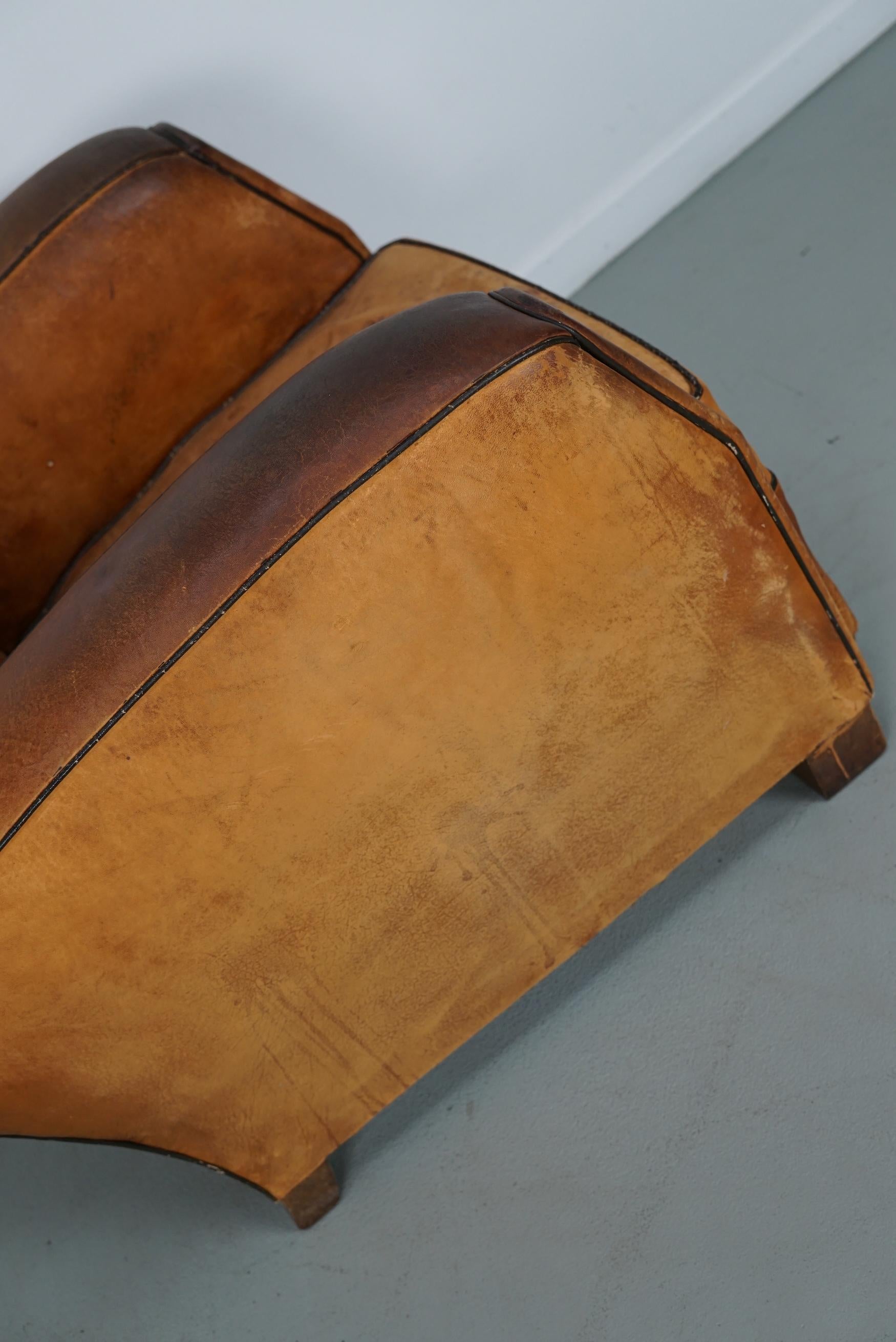 Vintage French Cognac-Colored Leather Club Chair, 1950s For Sale 2