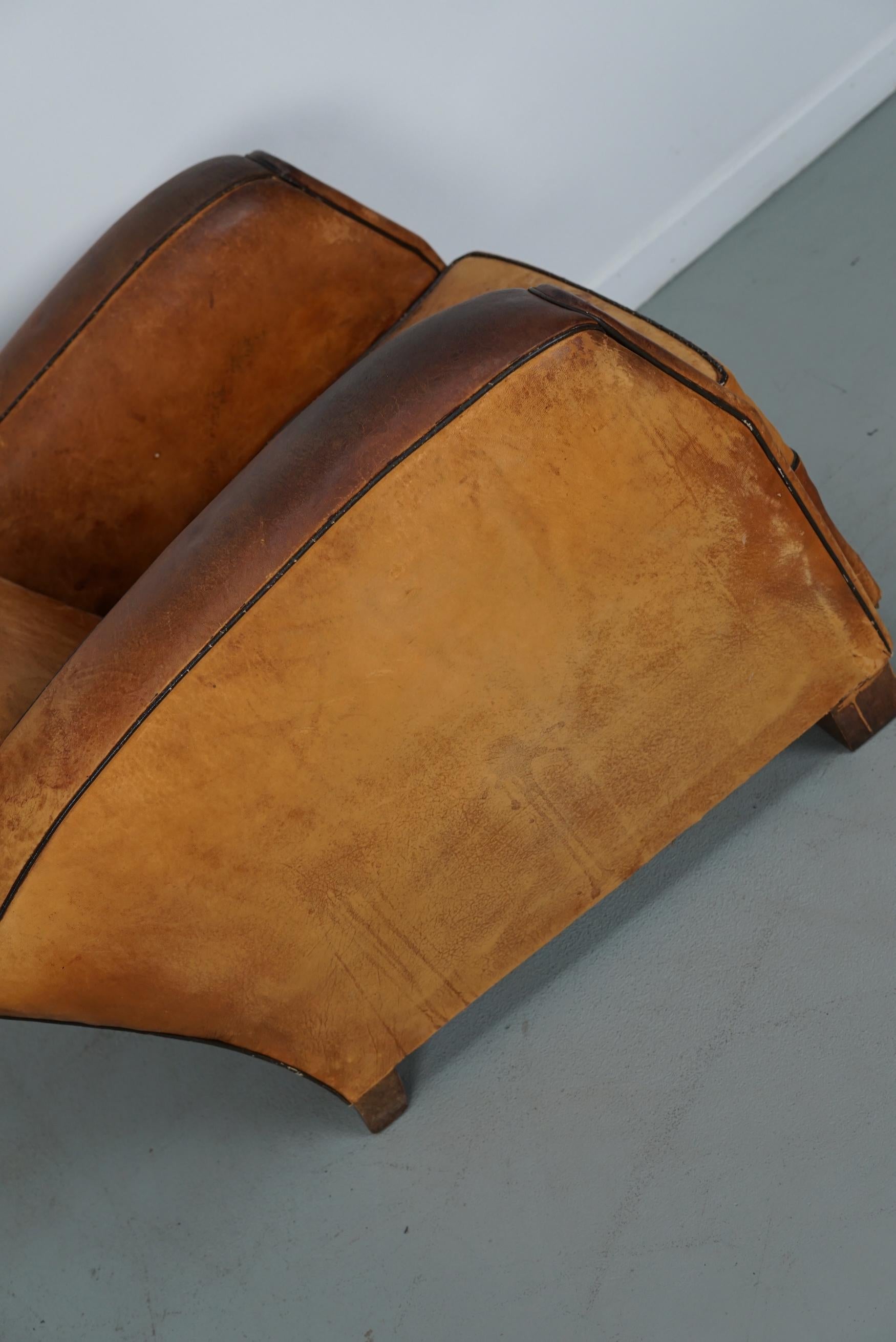 Vintage French Cognac-Colored Leather Club Chair, 1950s For Sale 3