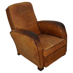 Vintage French Cognac-Colored Leather Club Chair, 1950s
