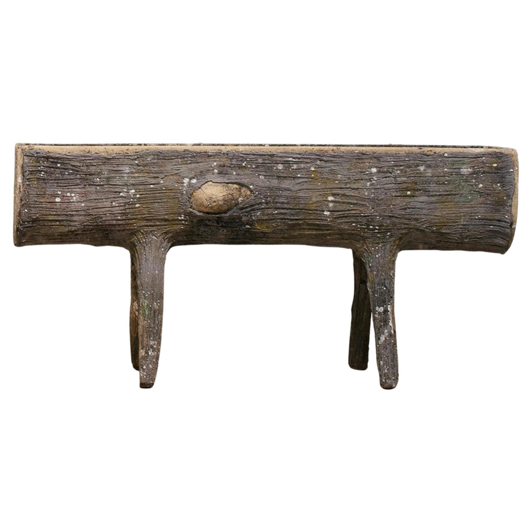 Vintage French Concrete Faux Bois Split-Log Planter For Sale