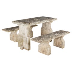 Used French Concrete Garden Table and Bench Set