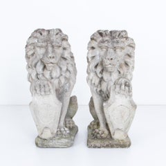 Vintage French Concrete Lions, a Pair