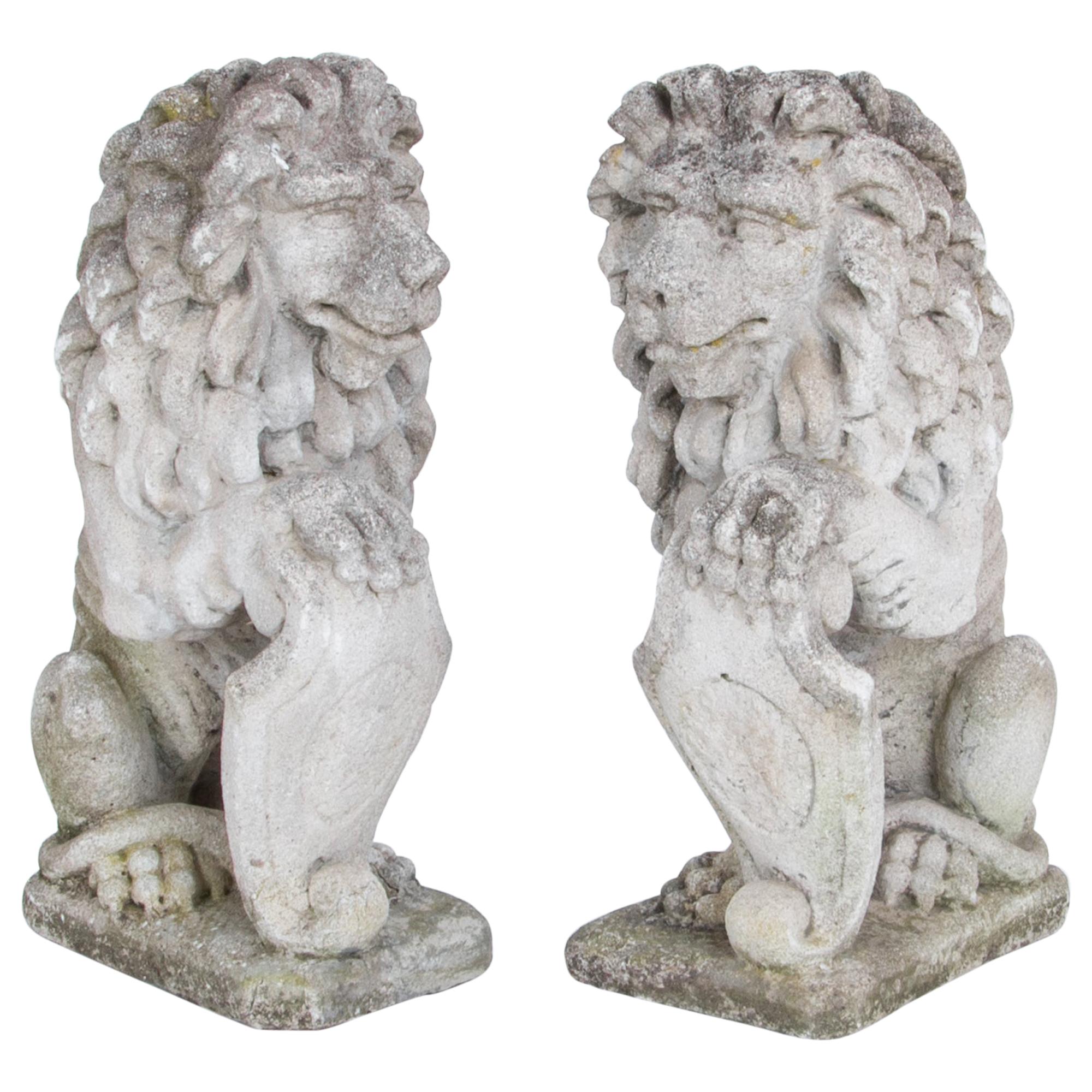Vintage French Concrete Lions, a Pair at 1stDibs vintage concrete