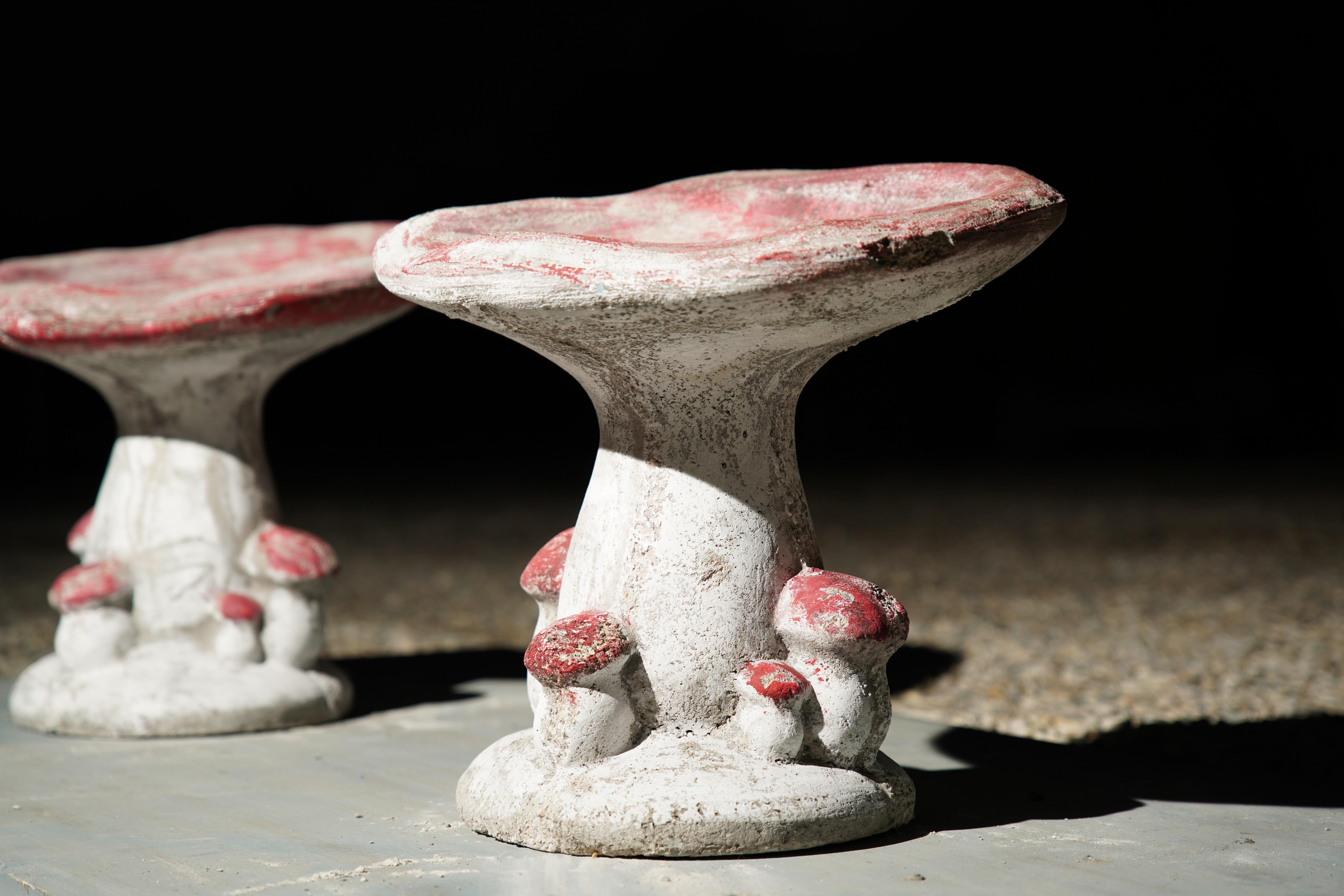 Vintage French Concrete Mushroom Stools, 1950s For Sale 12