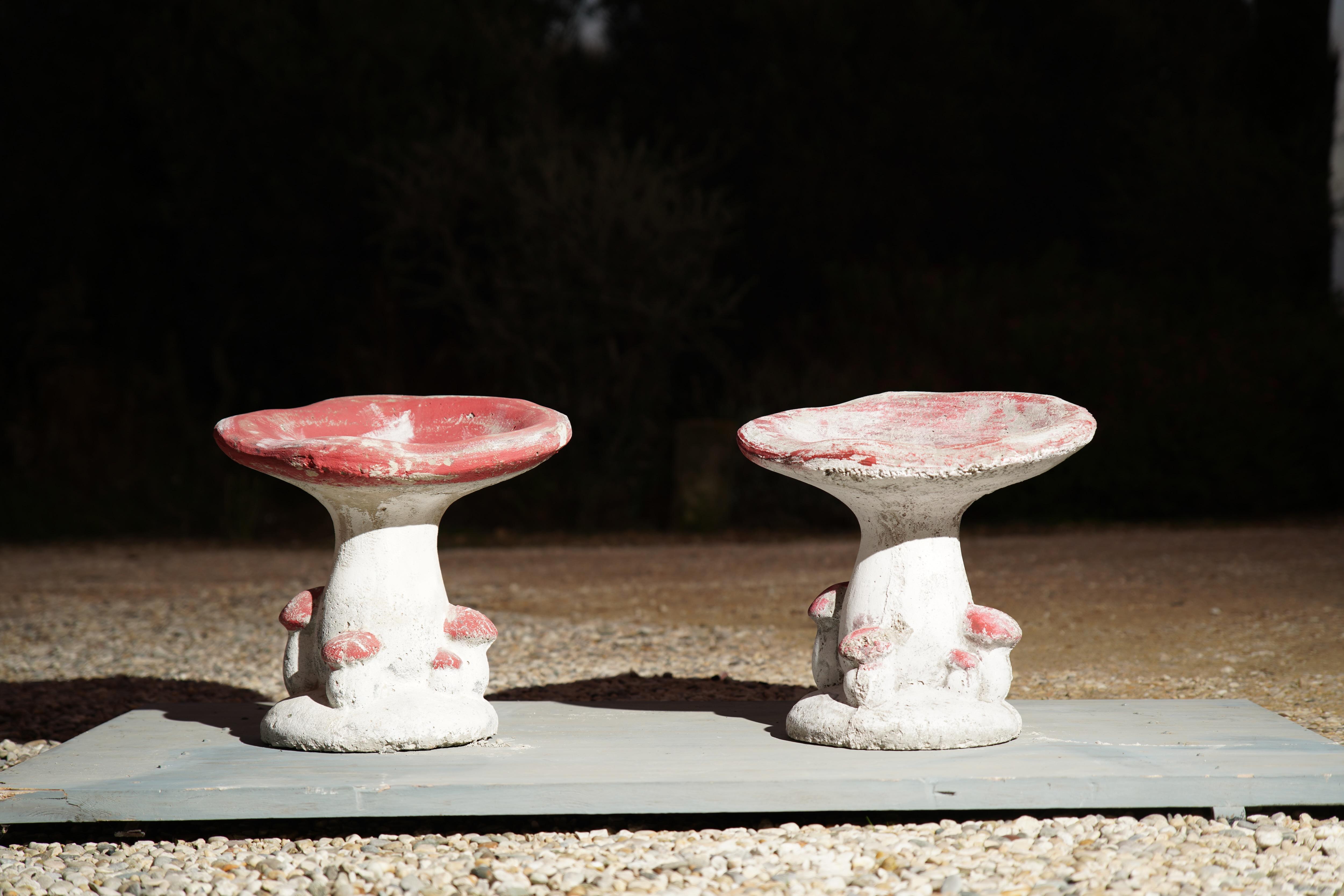 Molded Vintage French Concrete Mushroom Stools, 1950s For Sale