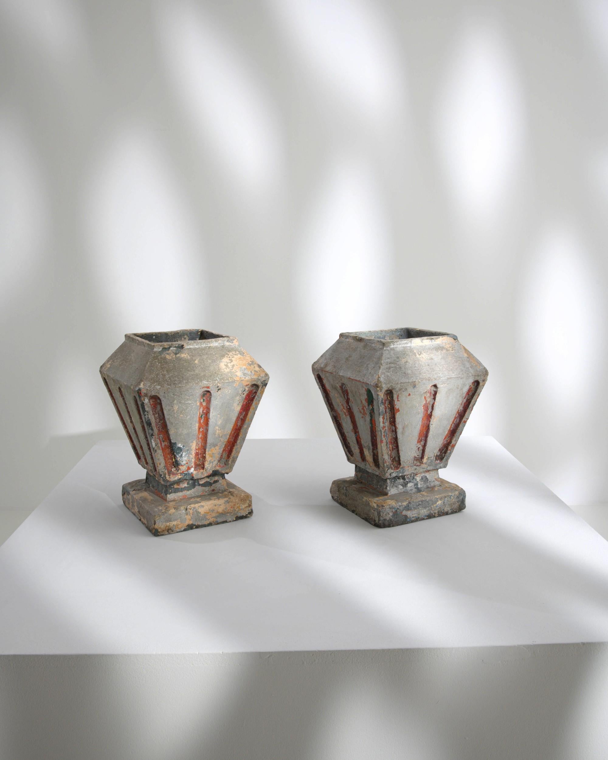 Vintage French Concrete Urns, a Pair 1