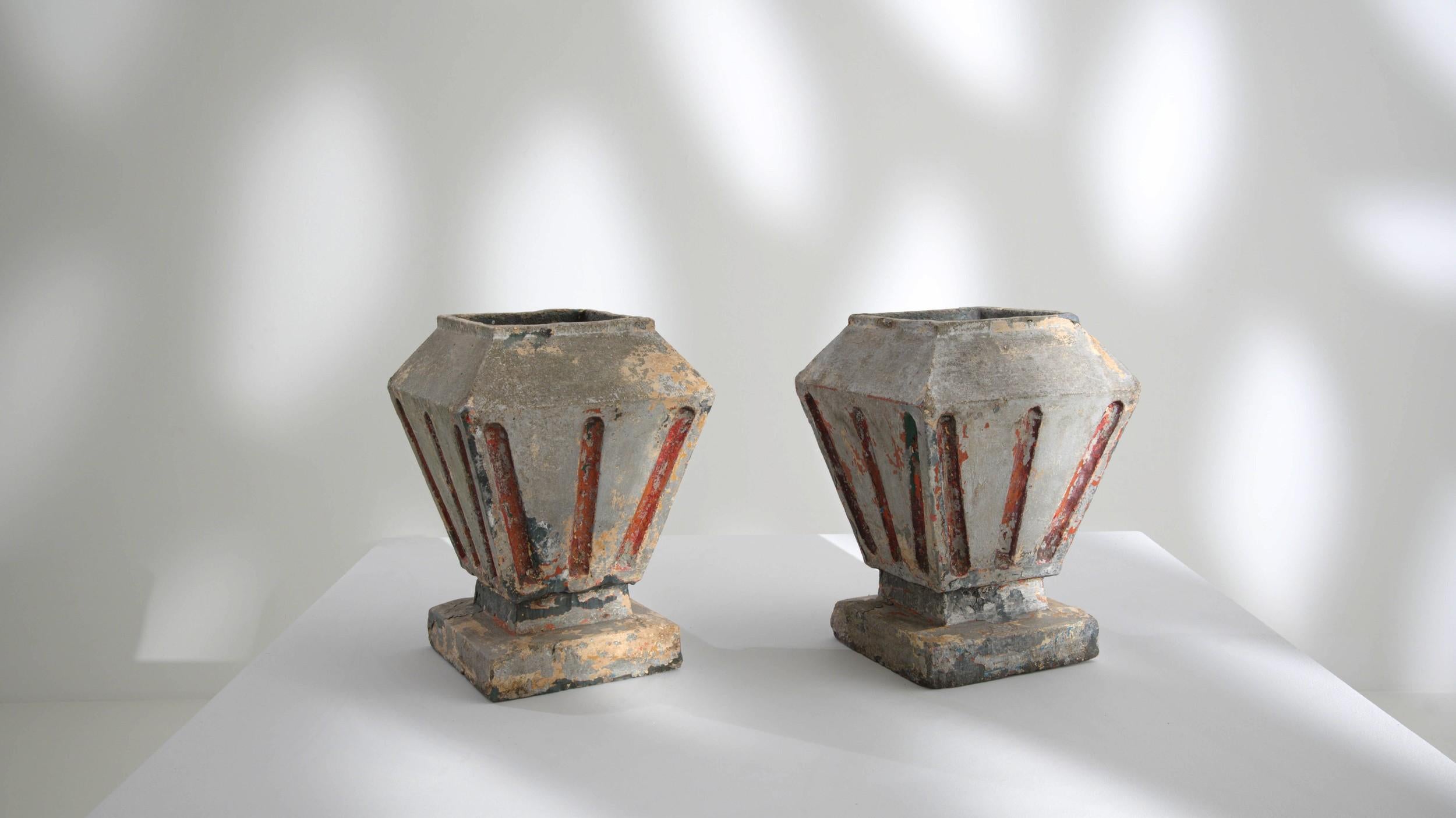 Vintage French Concrete Urns, a Pair 2