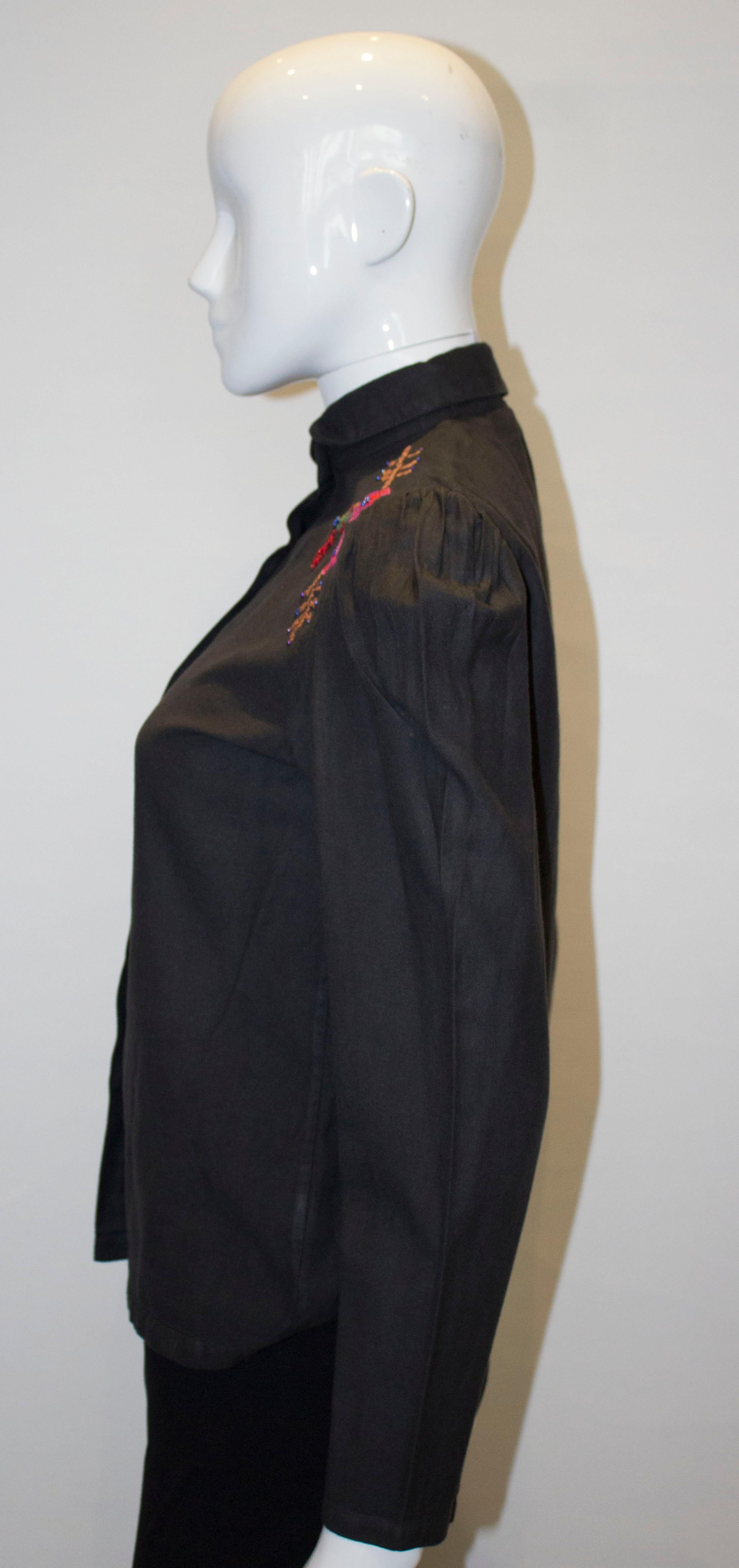 Donna Camicetta vintage in cotone nero con ricamo di French Connection in vendita