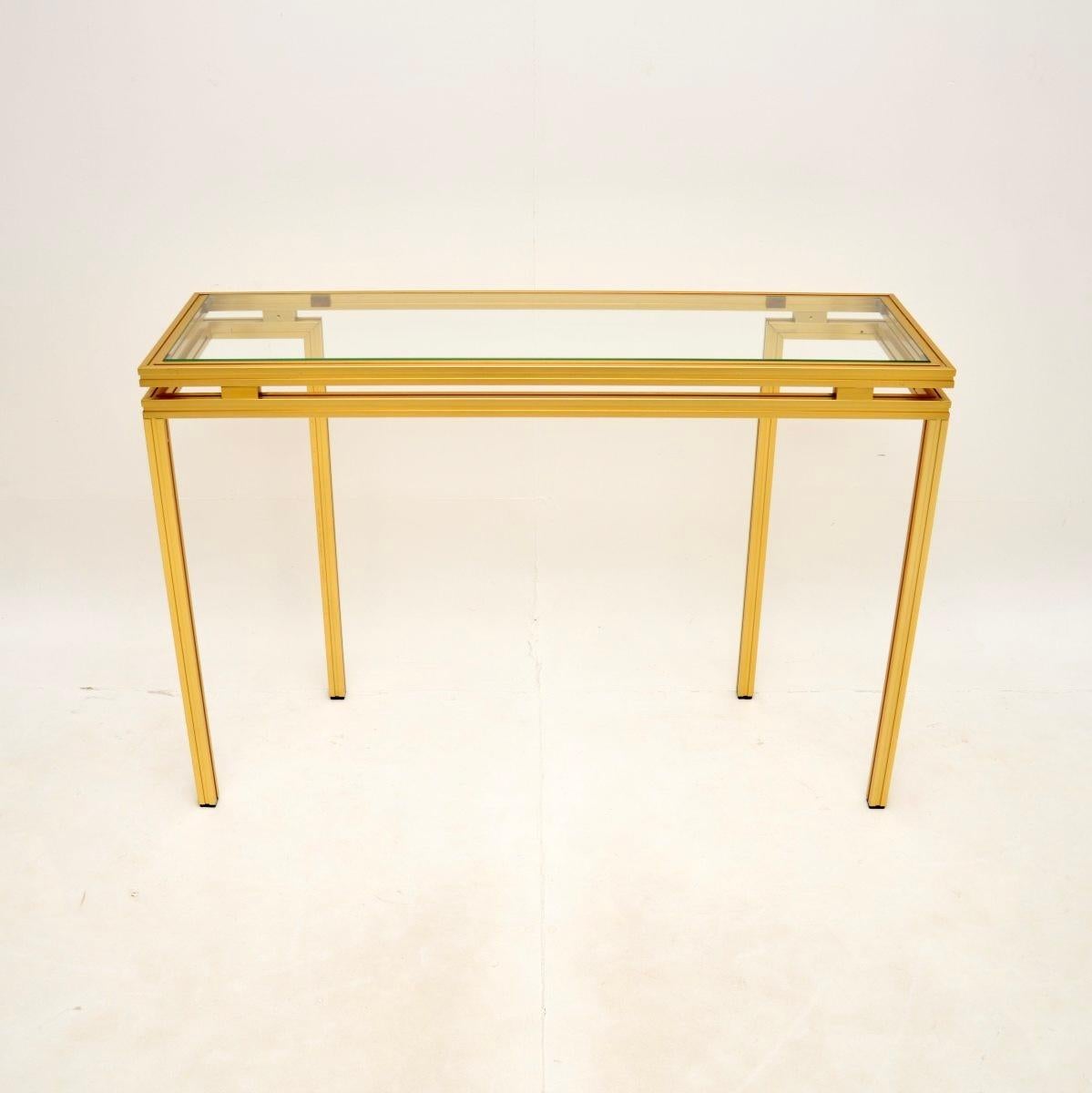 Brass Vintage French Console Table and Mirror by Pierre Vandel
