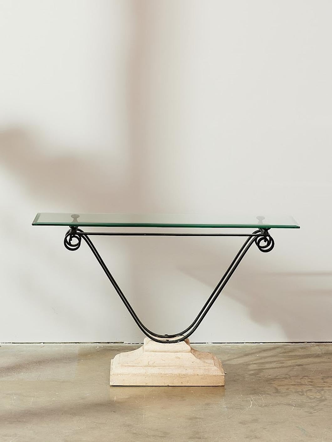 Glass Vintage French Console Table from the 1980s For Sale