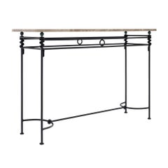 Vintage French Console Table, Iron and Marble, Mid-Century Modern