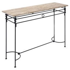 Vintage French Console Table, Iron and Marble, Mid-Century Modern