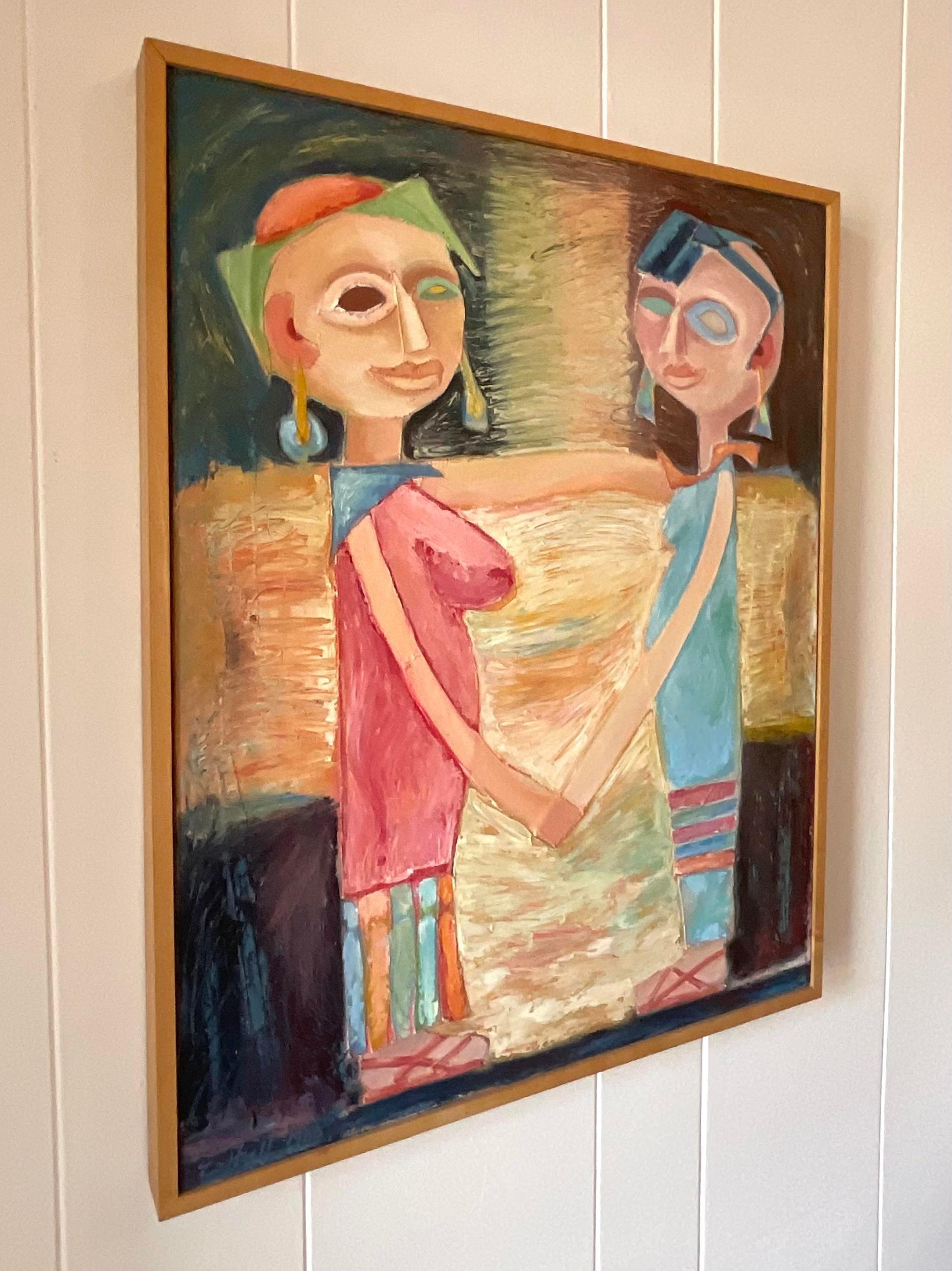 20th Century Vintage French Contemporary Modernist Figural on Canvas For Sale