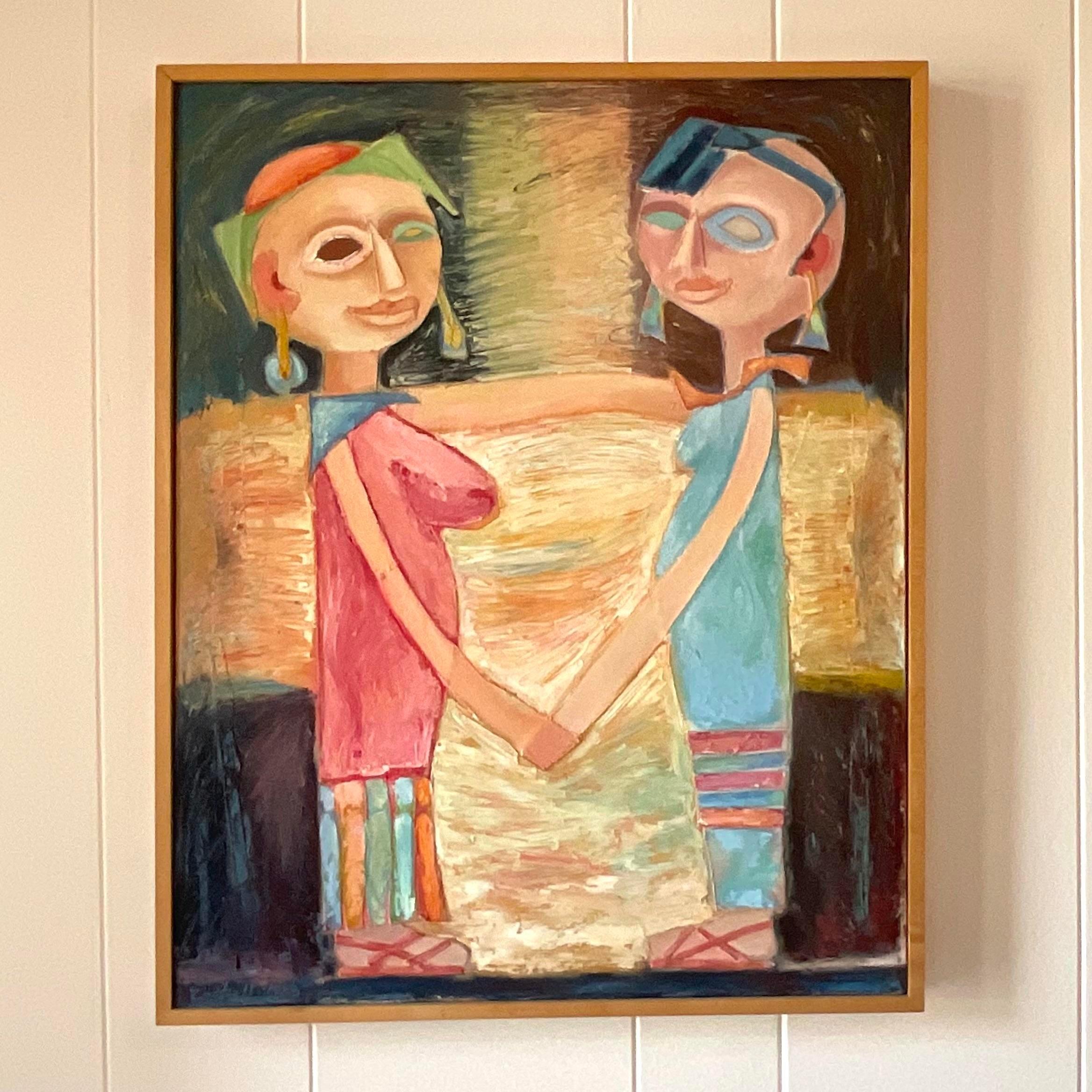 Vintage French Contemporary Modernist Figural on Canvas For Sale 3