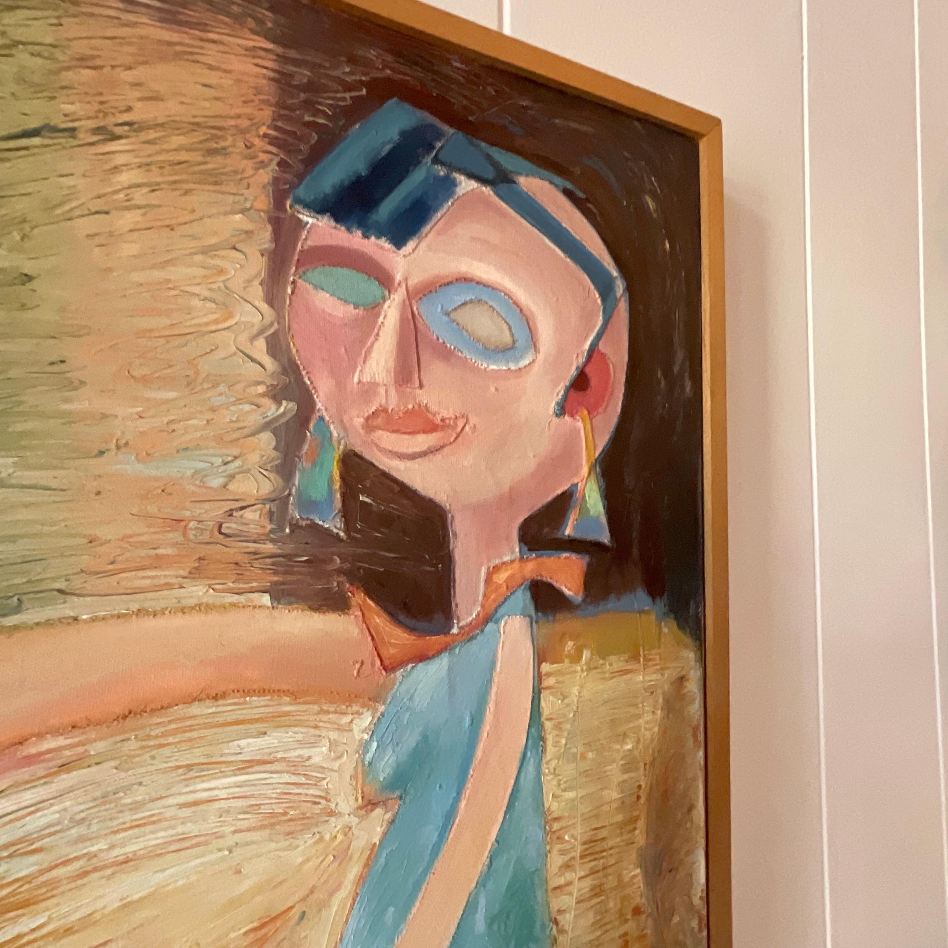 Vintage Französisch Contemporary Modernist Figural auf Leinwand im Angebot 3