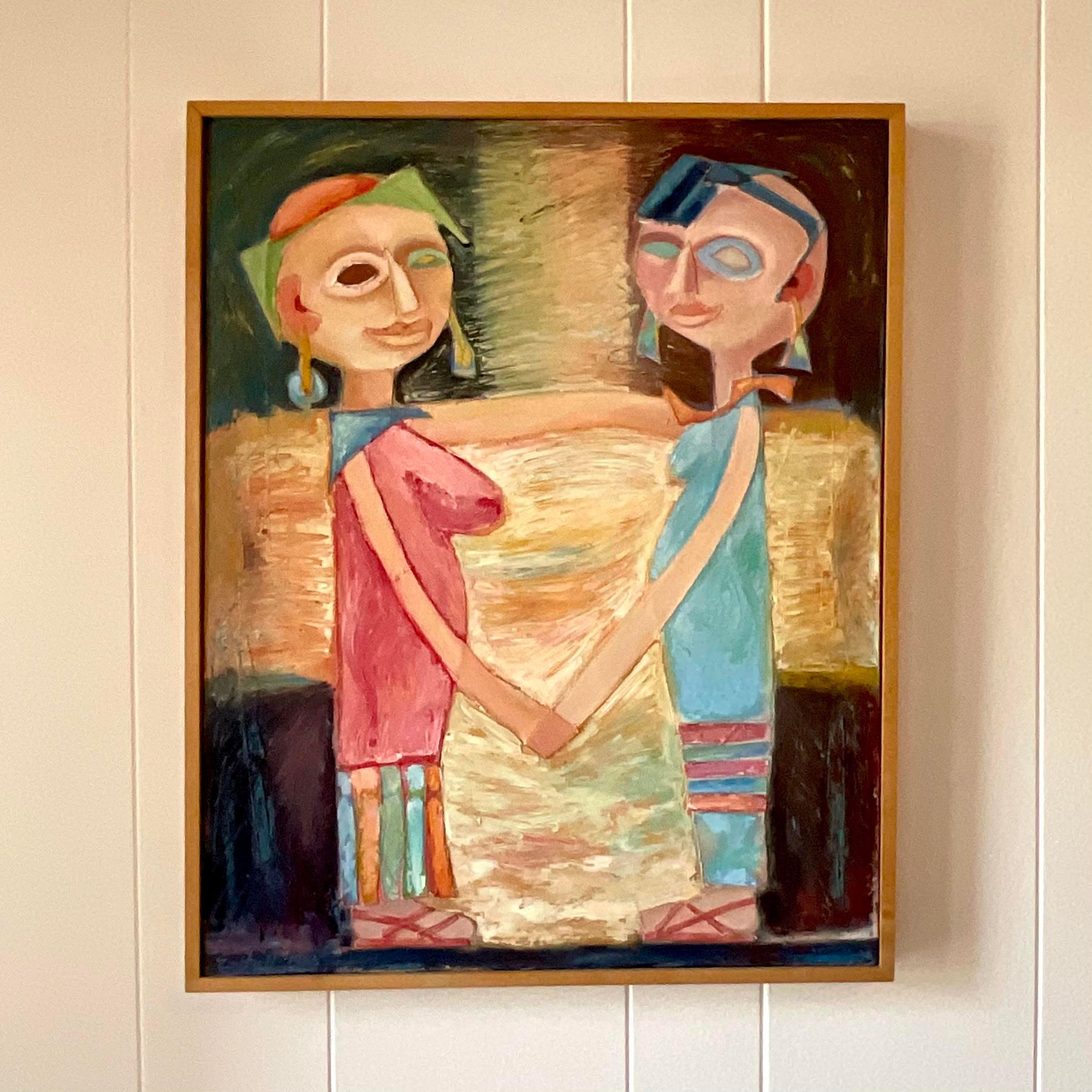 Vintage French Contemporary Modernist Figural on Canvas For Sale 5