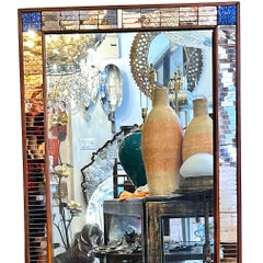 Vintage French Copper and Blue Mosaic Mirror