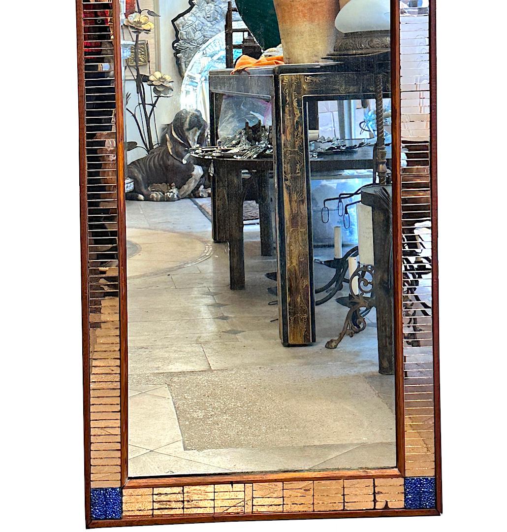 Hand-Carved Vintage French Copper and Blue Mosaic Mirror For Sale