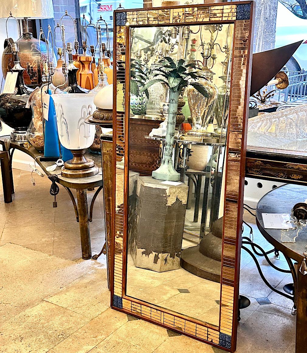 Vintage Französisch Kupfer und Blau Mosaik Spiegel (Keramik) im Angebot
