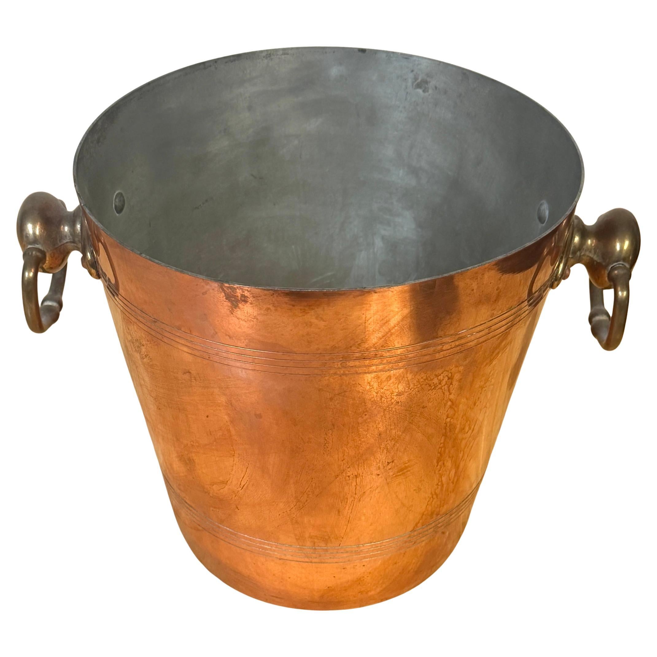 Vintage French Copper & Brass Champagne Bucket Stamped “Made in France”, 1950s