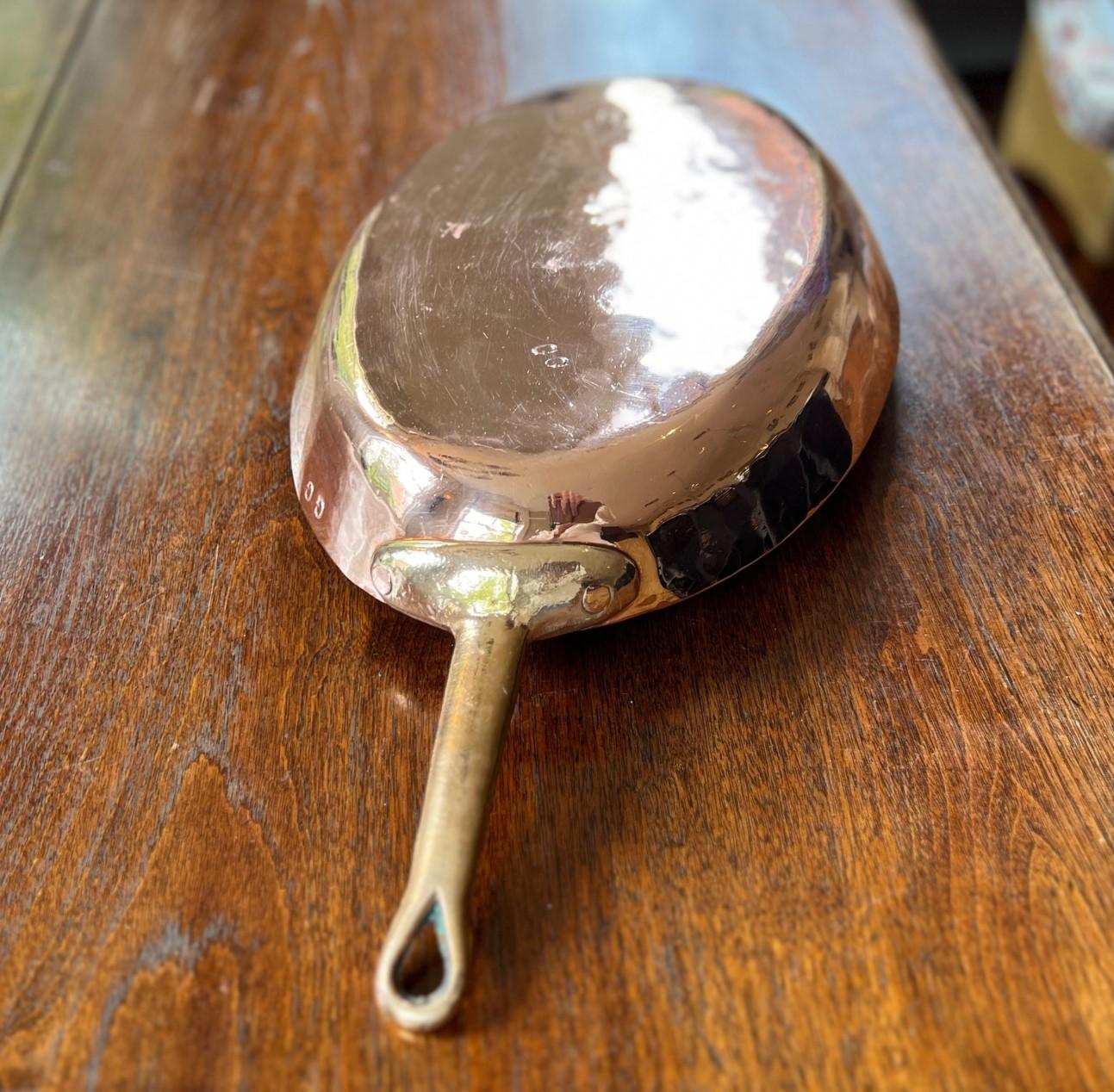 Vintage French Copper Oval Gratin Pan - Brass Handle, Tin Lined - Marked GG 4