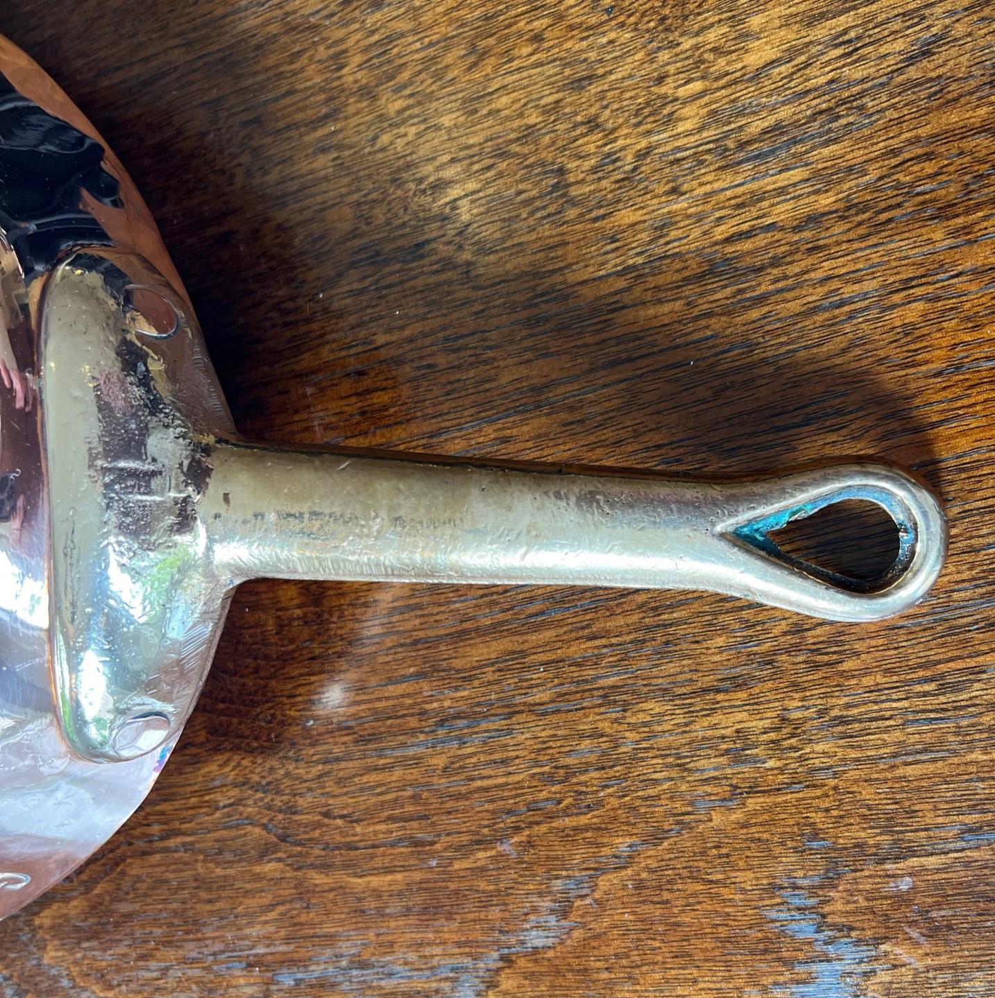 Vintage French Copper Oval Gratin Pan - Brass Handle, Tin Lined - Marked GG 5