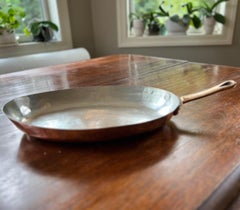 Vintage French Copper Oval Gratin Pan - Brass Handle, Tin Lined - Marked GG
