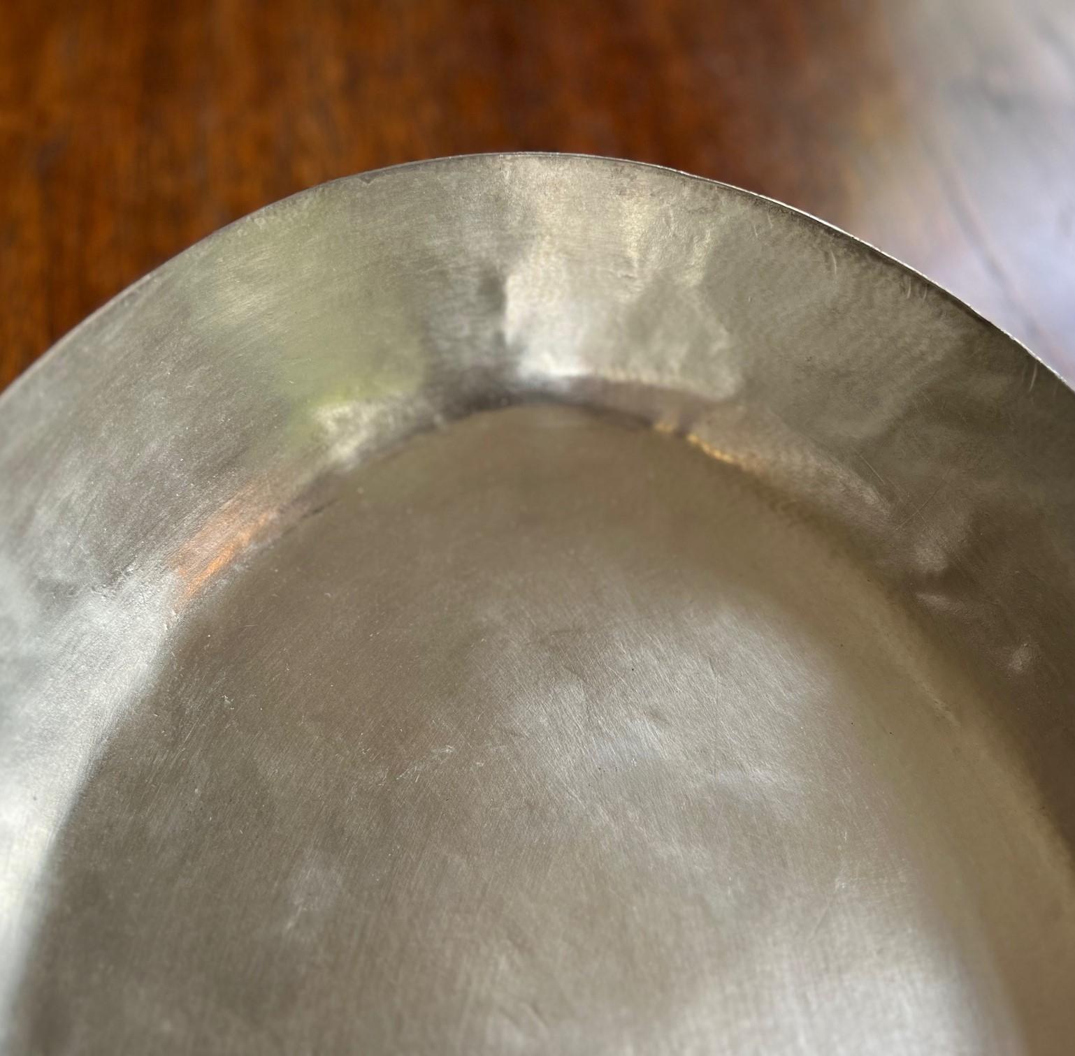 Hammered Vintage French Copper Oval Gratin Pan - Brass Handle, Tin Lined - Marked GG