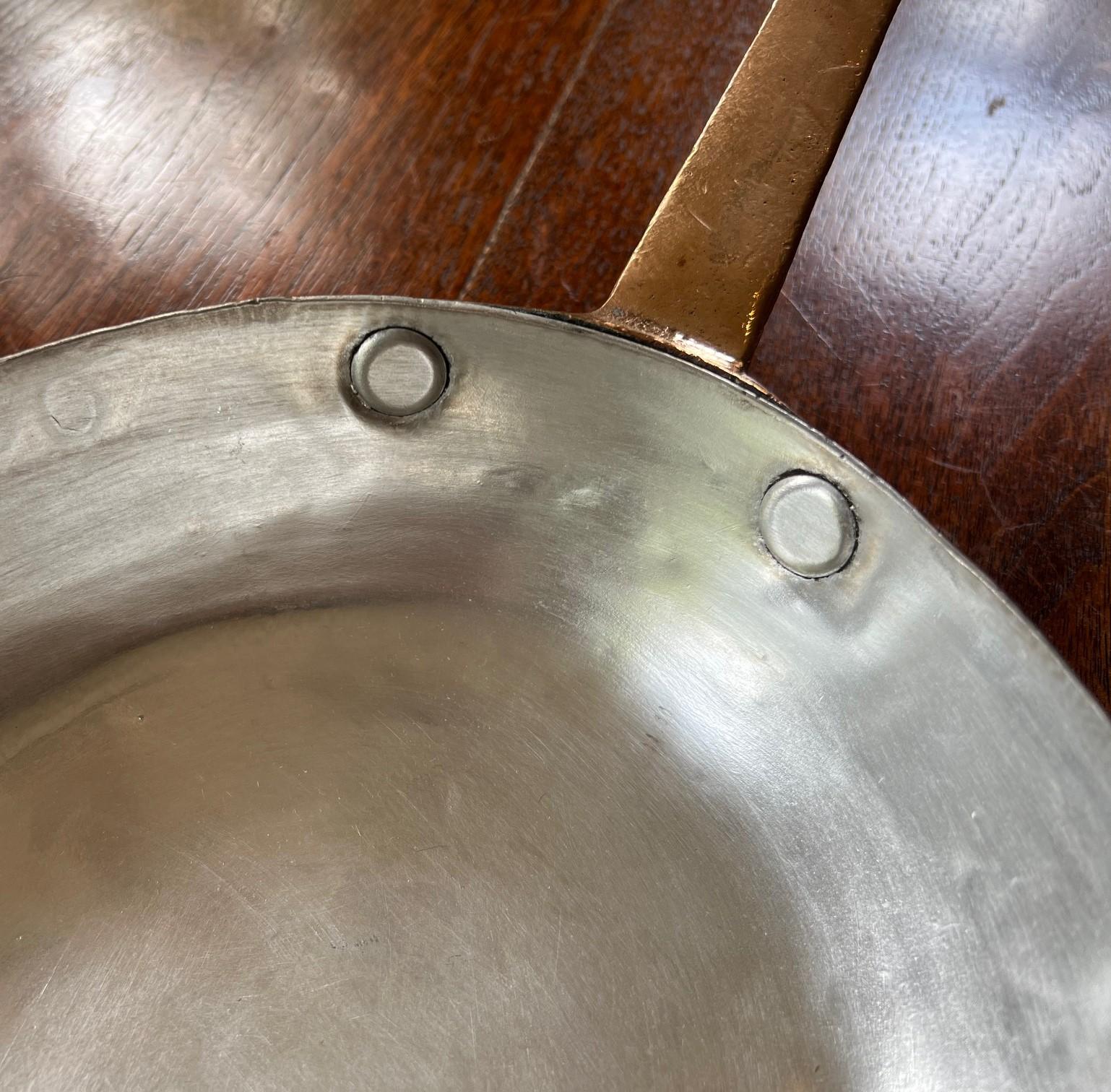 20th Century Vintage French Copper Oval Gratin Pan - Brass Handle, Tin Lined - Marked GG