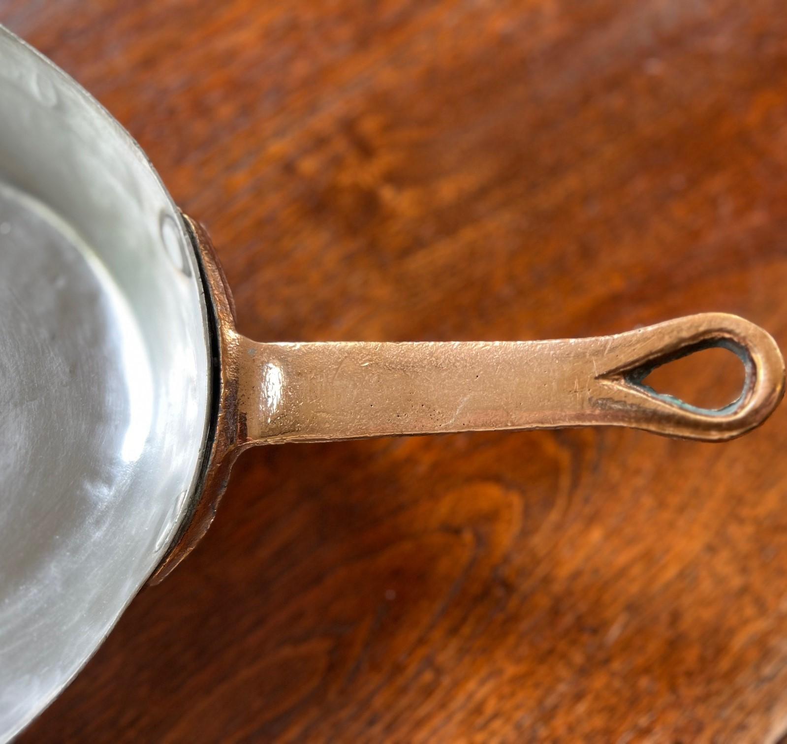 Vintage French Copper Oval Gratin Pan - Brass Handle, Tin Lined - Marked GG 1