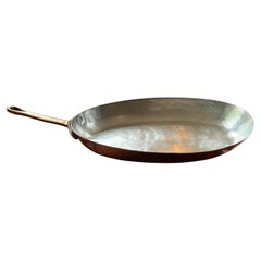 Vintage French Copper Oval Gratin Pan - Brass Handle, Tin Lined - Marked GG