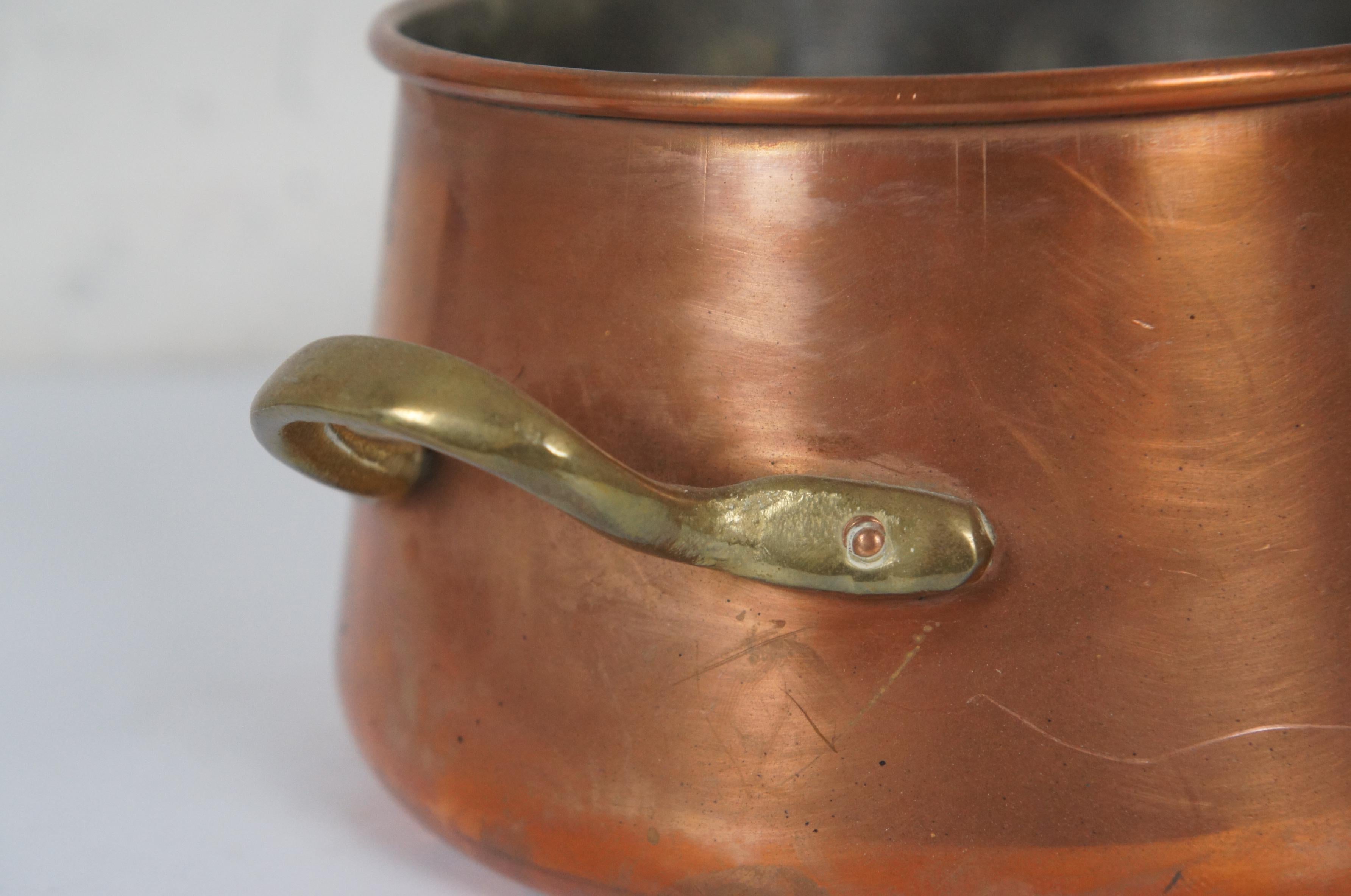 Vintage French Copper Sauce Pot Saute Pan Cookware Brass Handles 14