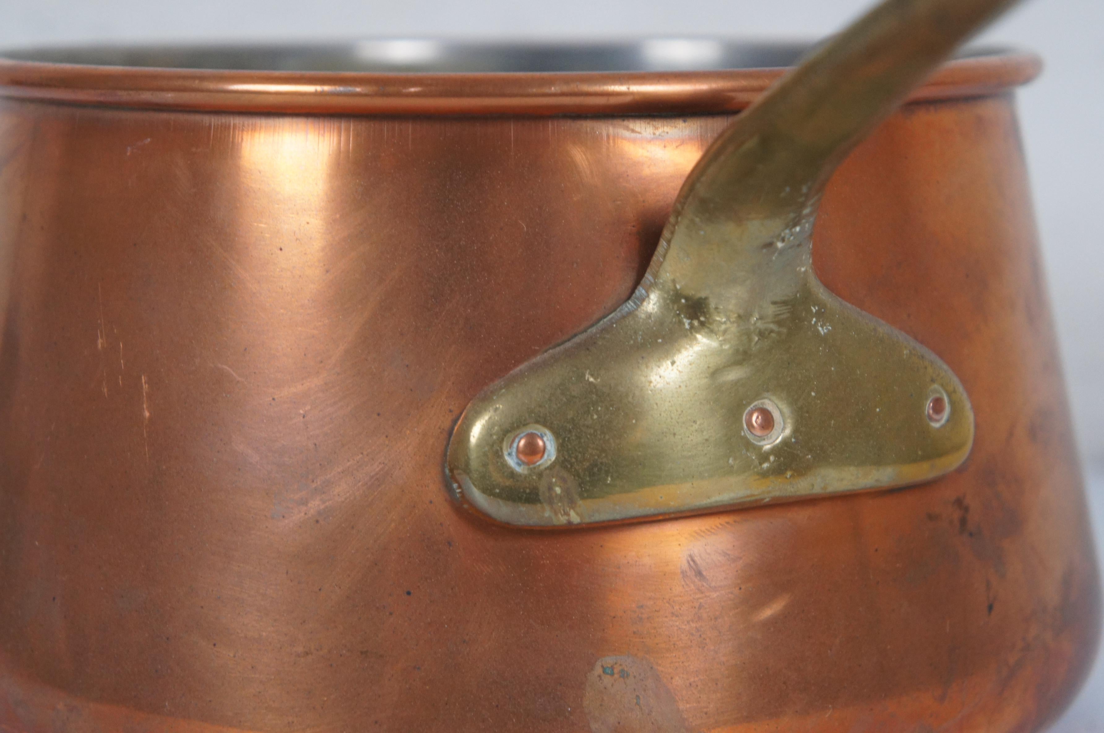 Vintage French Copper Sauce Pot Saute Pan Cookware Brass Handles 14