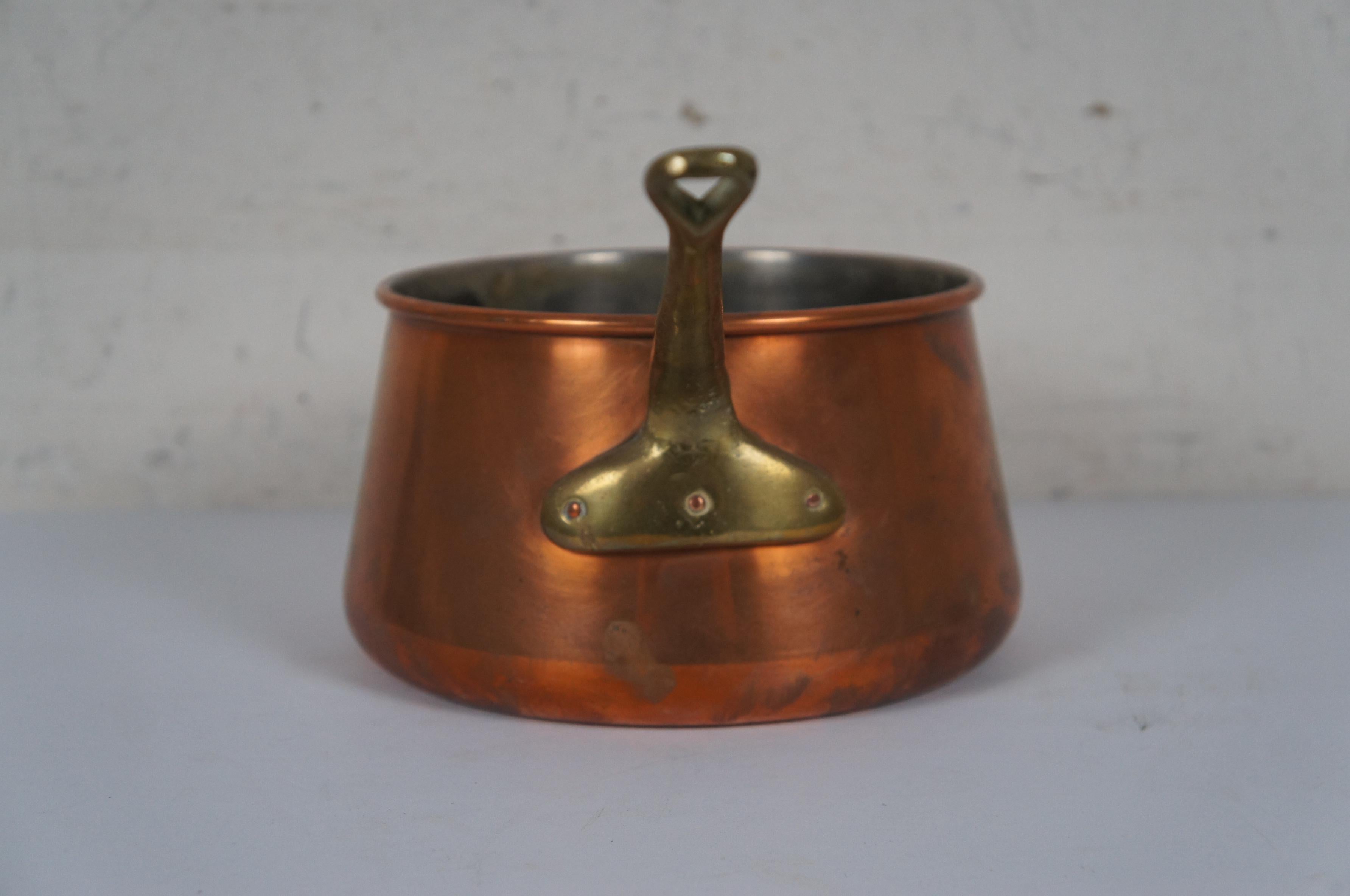 Vintage French Copper Sauce Pot Saute Pan Cookware Brass Handles 14