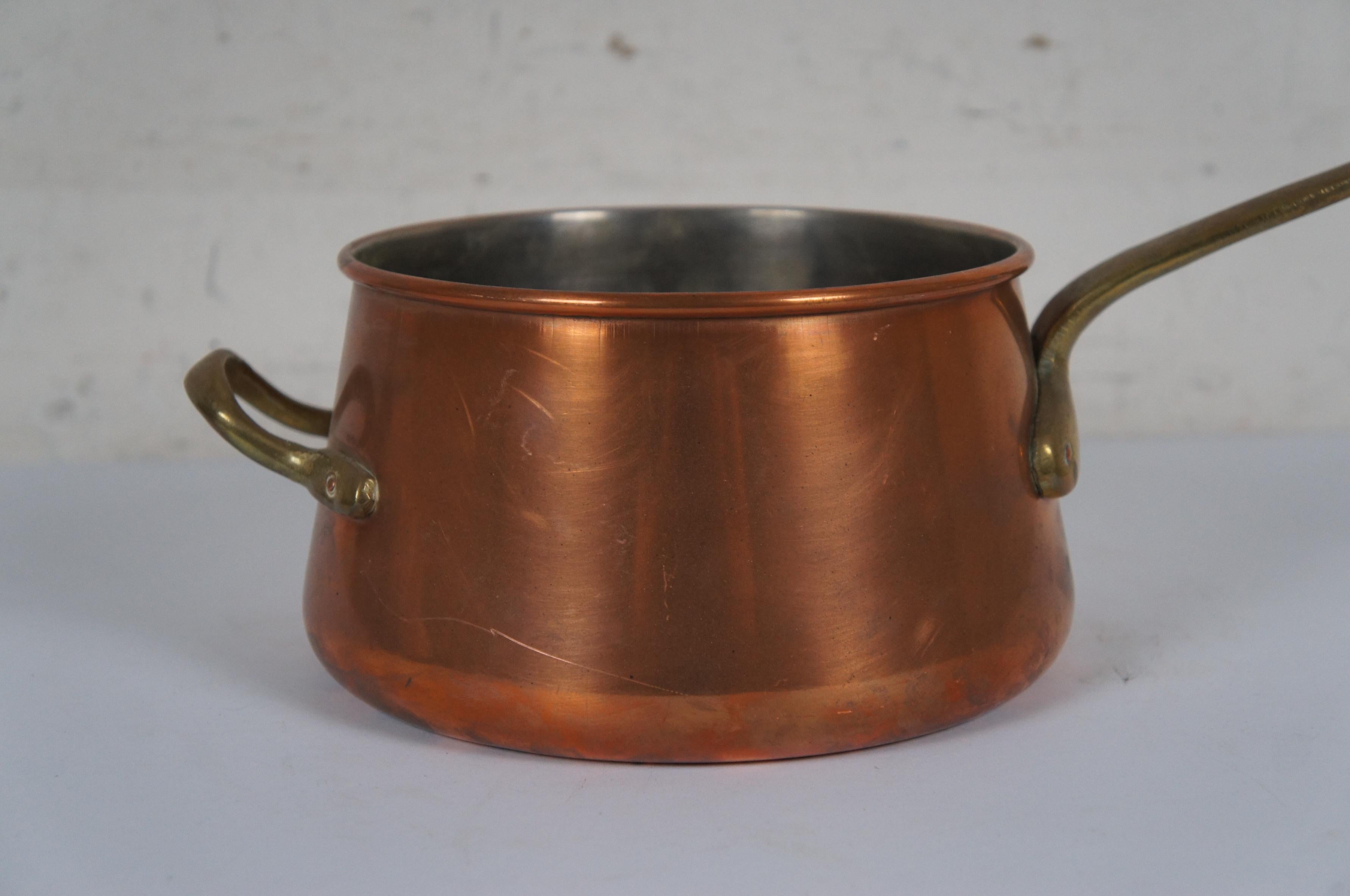 20th Century Vintage French Copper Sauce Pot Saute Pan Cookware Brass Handles 14