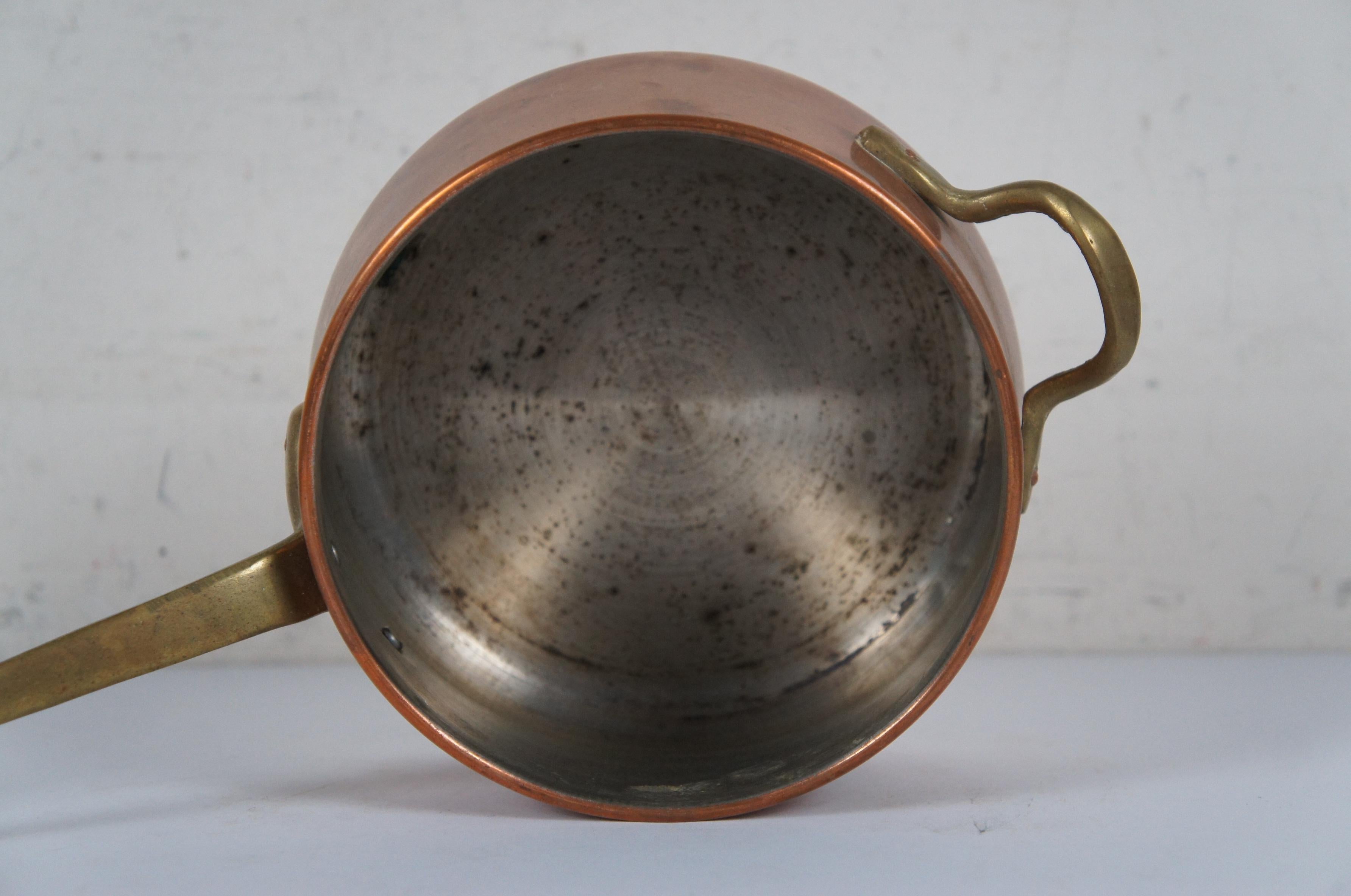 Vintage French Copper Sauce Pot Saute Pan Cookware Brass Handles 14