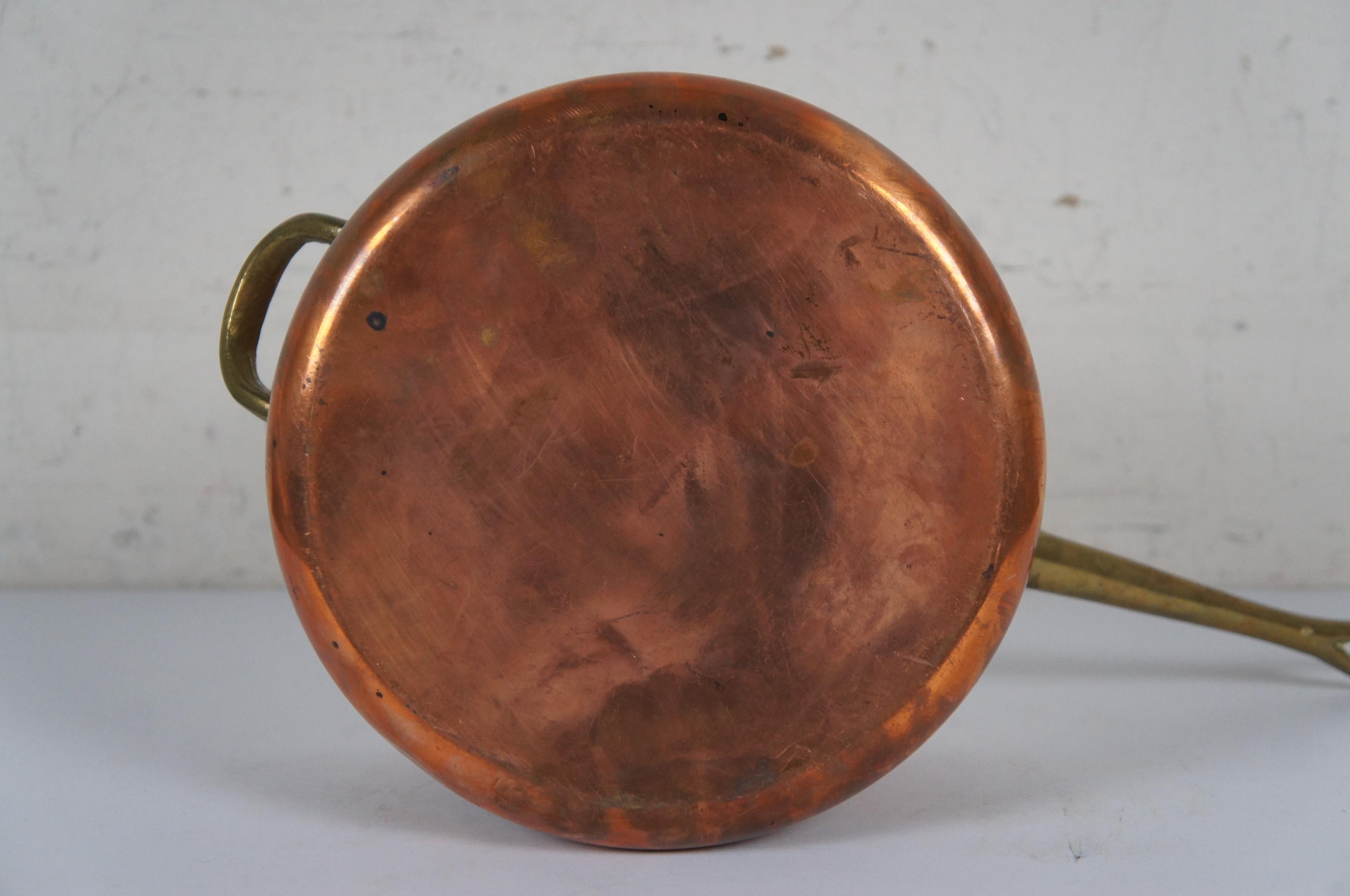 Vintage French Copper Sauce Pot Saute Pan Cookware Brass Handles 14