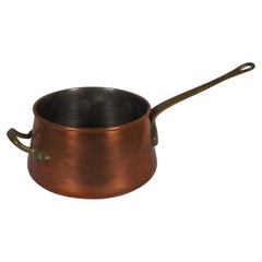 Vintage French Copper Sauce Pot Saute Pan Cookware Brass Handles 14"