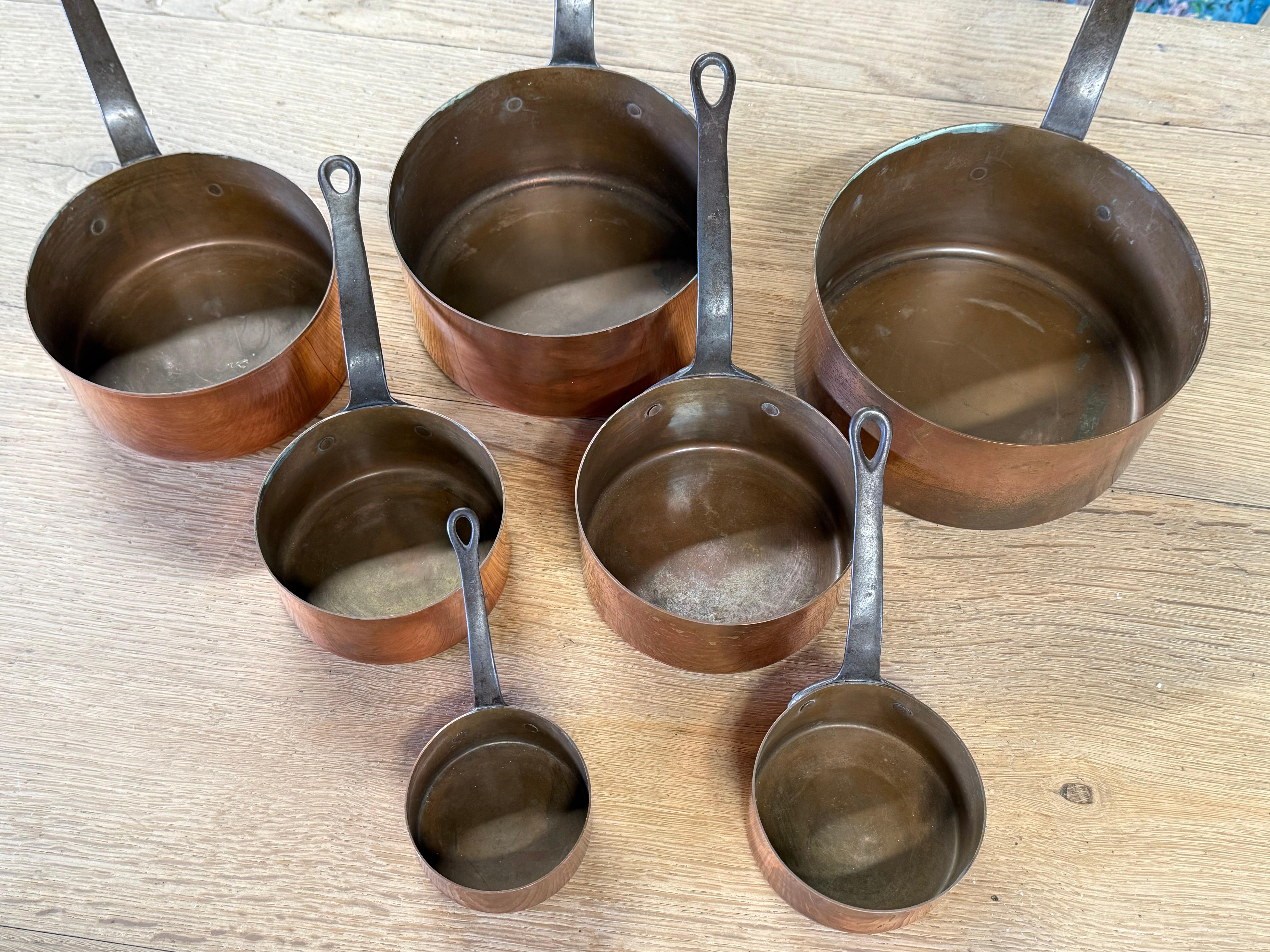 Cuivre Set de casseroles en cuivre français vintage en vente