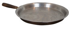 Vintage French Copper Skillet Crepe Souffle Suzette Frying Pan W Wood Handle