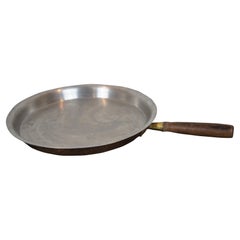 Retro French Copper Skillet Crepe Souffle Suzette Frying Pan W Wood Handle