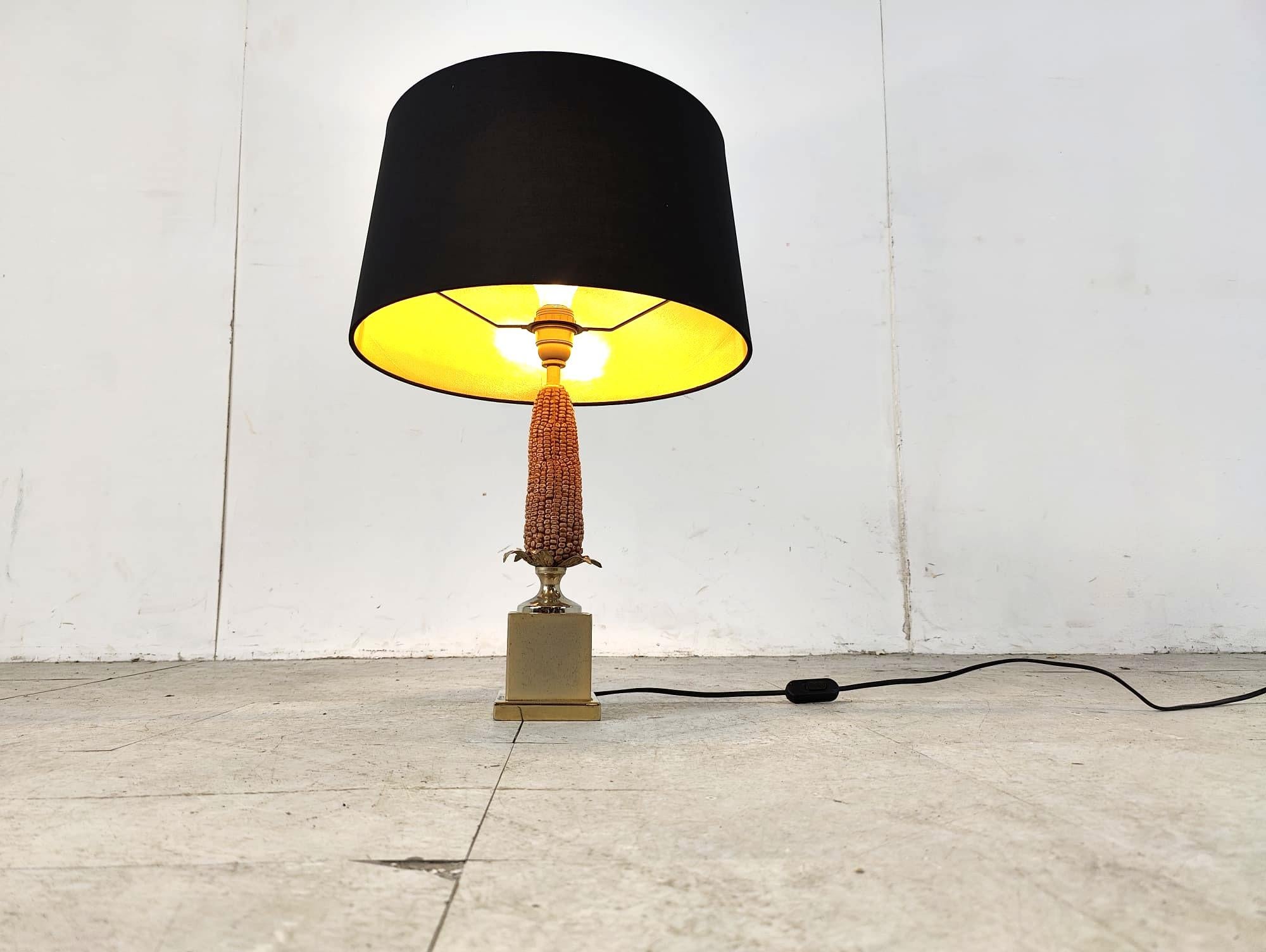 Lámpara de sobremesa vintage francesa de maíz, años 70 Regencia de Hollywood en venta
