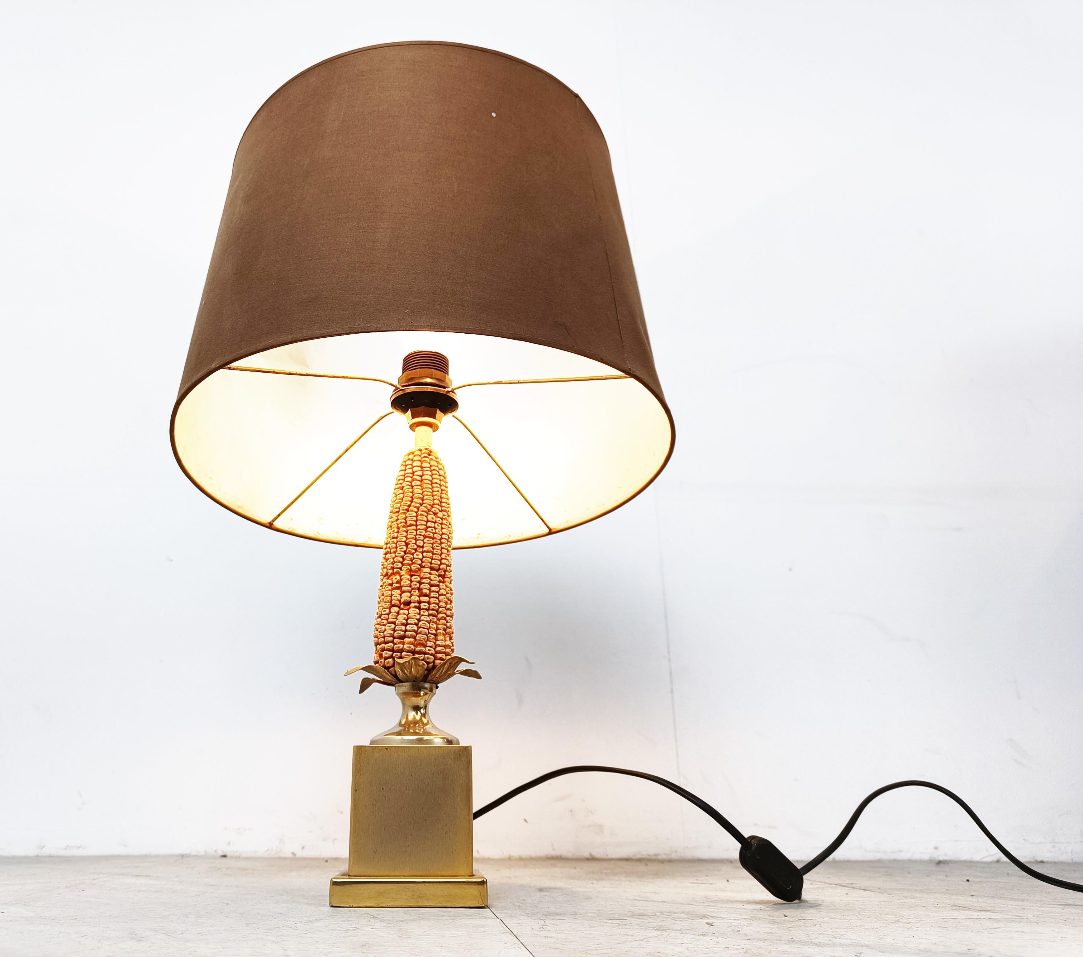 Brass Vintage French Corn Table Lamp, 1970s For Sale