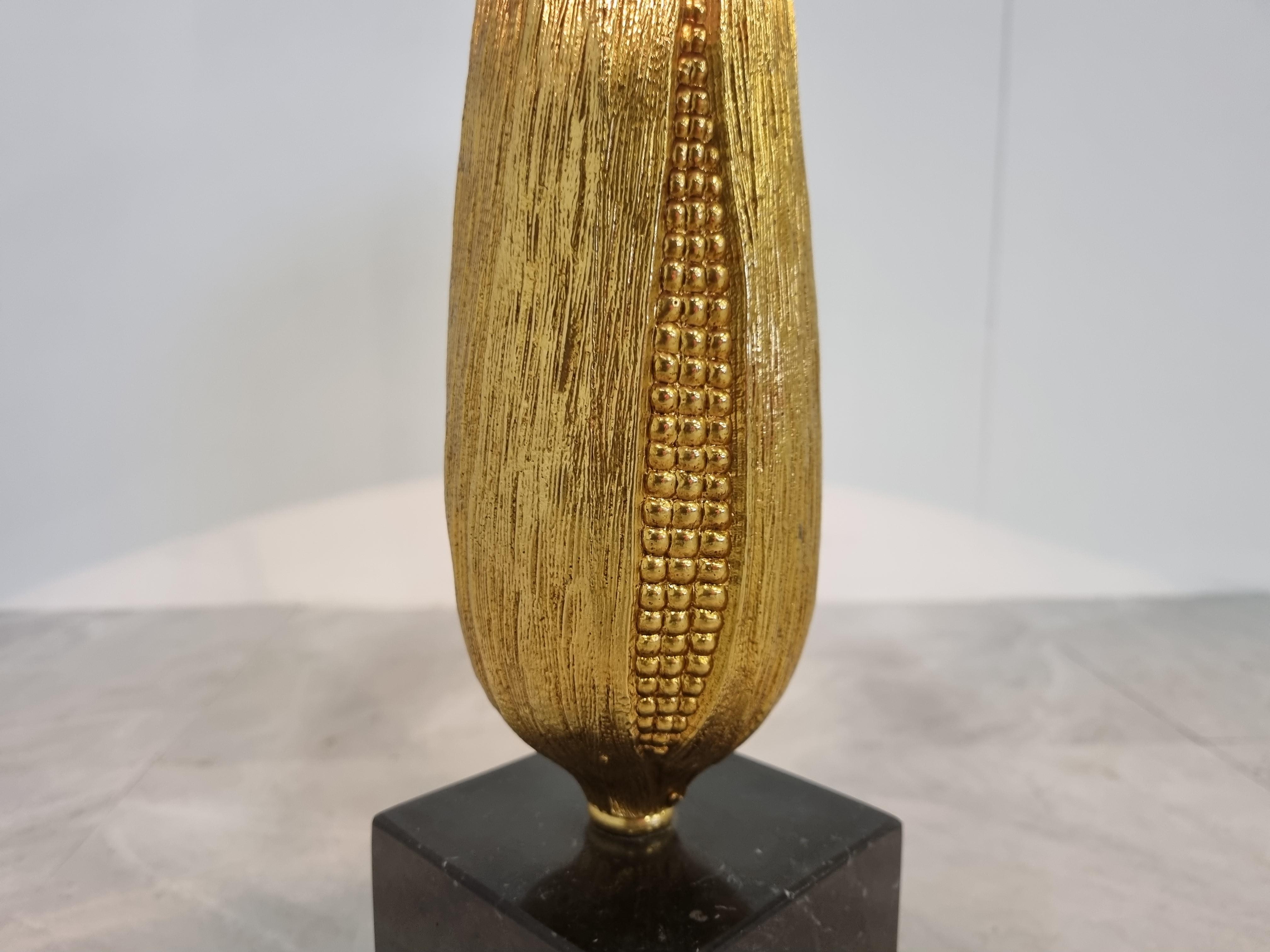 Laiton Lampe de table en maïs vintage française, 1970